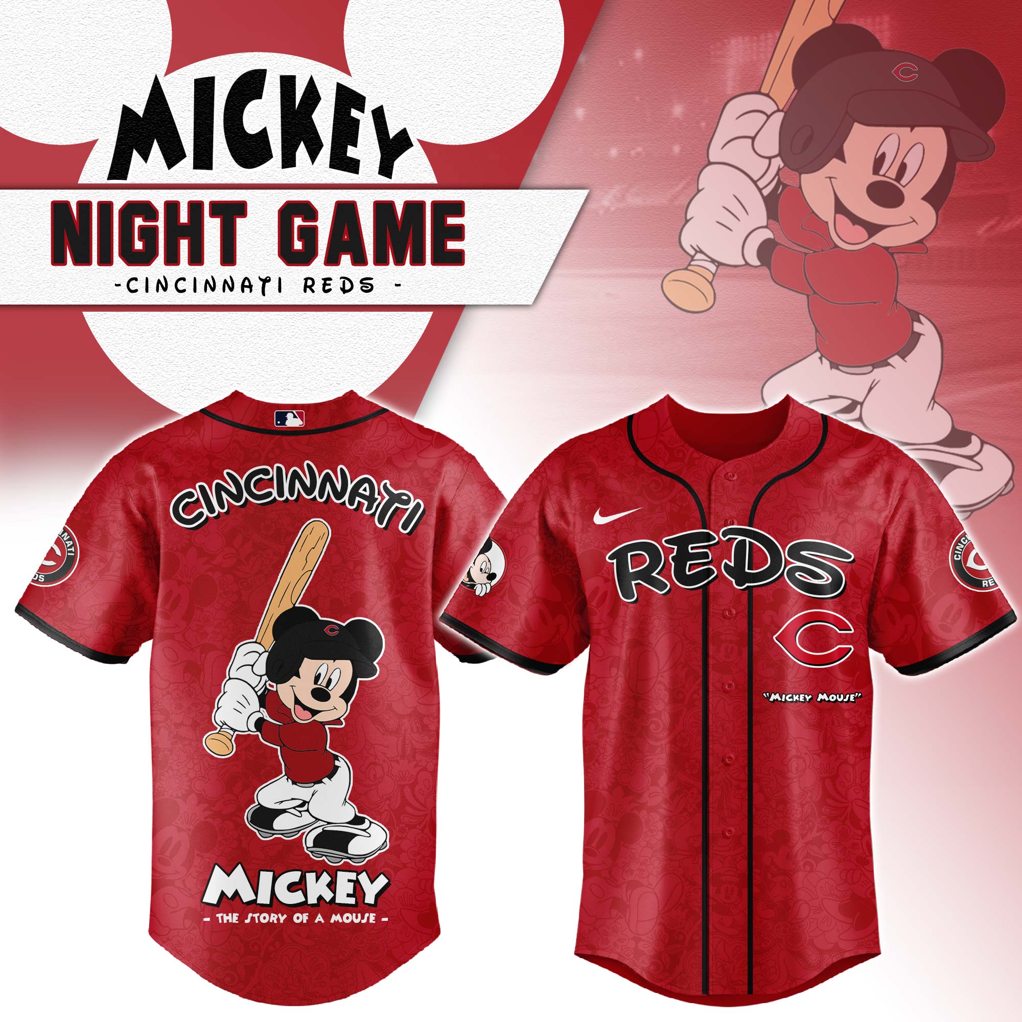 Cincinnati Reds MLB x Mickey Mouse Personalized New Style Baseball Jersey