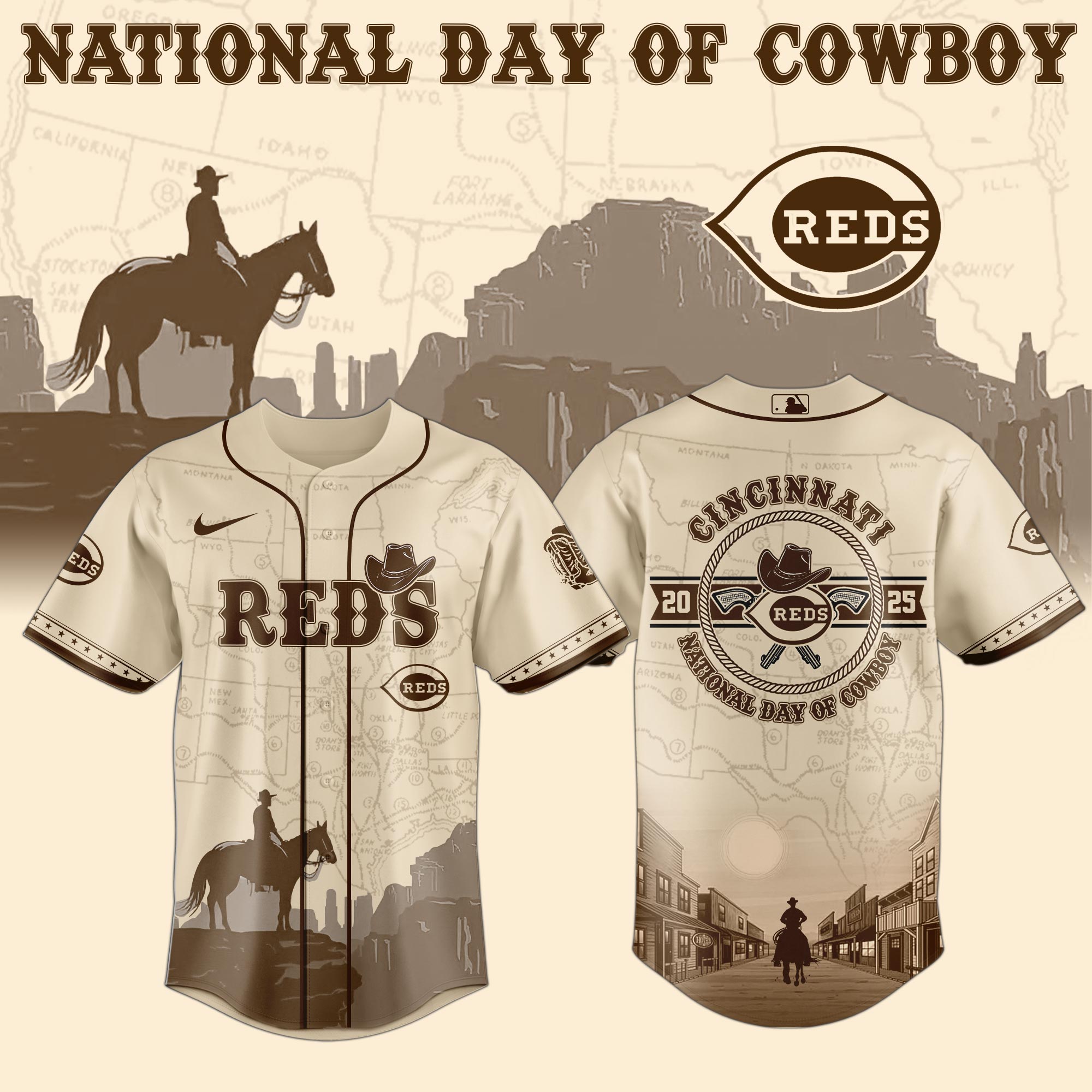 Cincinnati Reds MLB x National Day Of Cowboy Personalized Baseball Jersey For Fans
