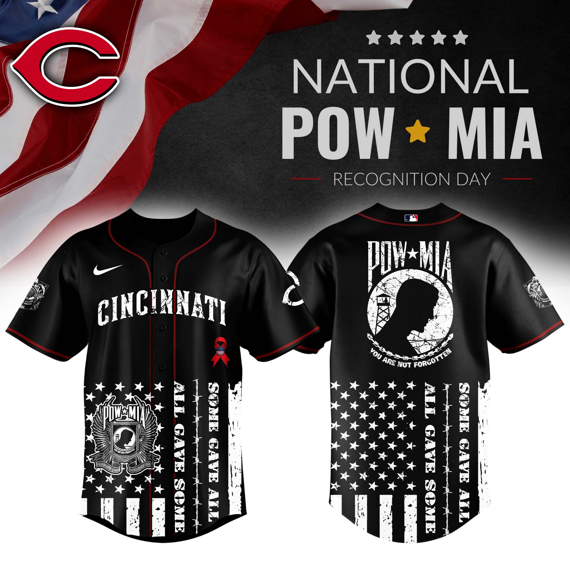 Cincinnati Reds MLB x National POW/MIA Recognition Day Personalized Baseball Jersey For Fans