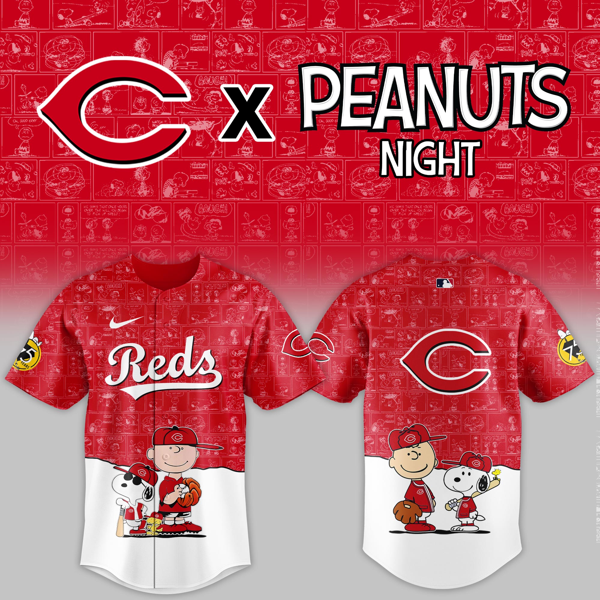 Cincinnati Reds MLB x Peanuts Night Personalized Baseball Jersey For Fan