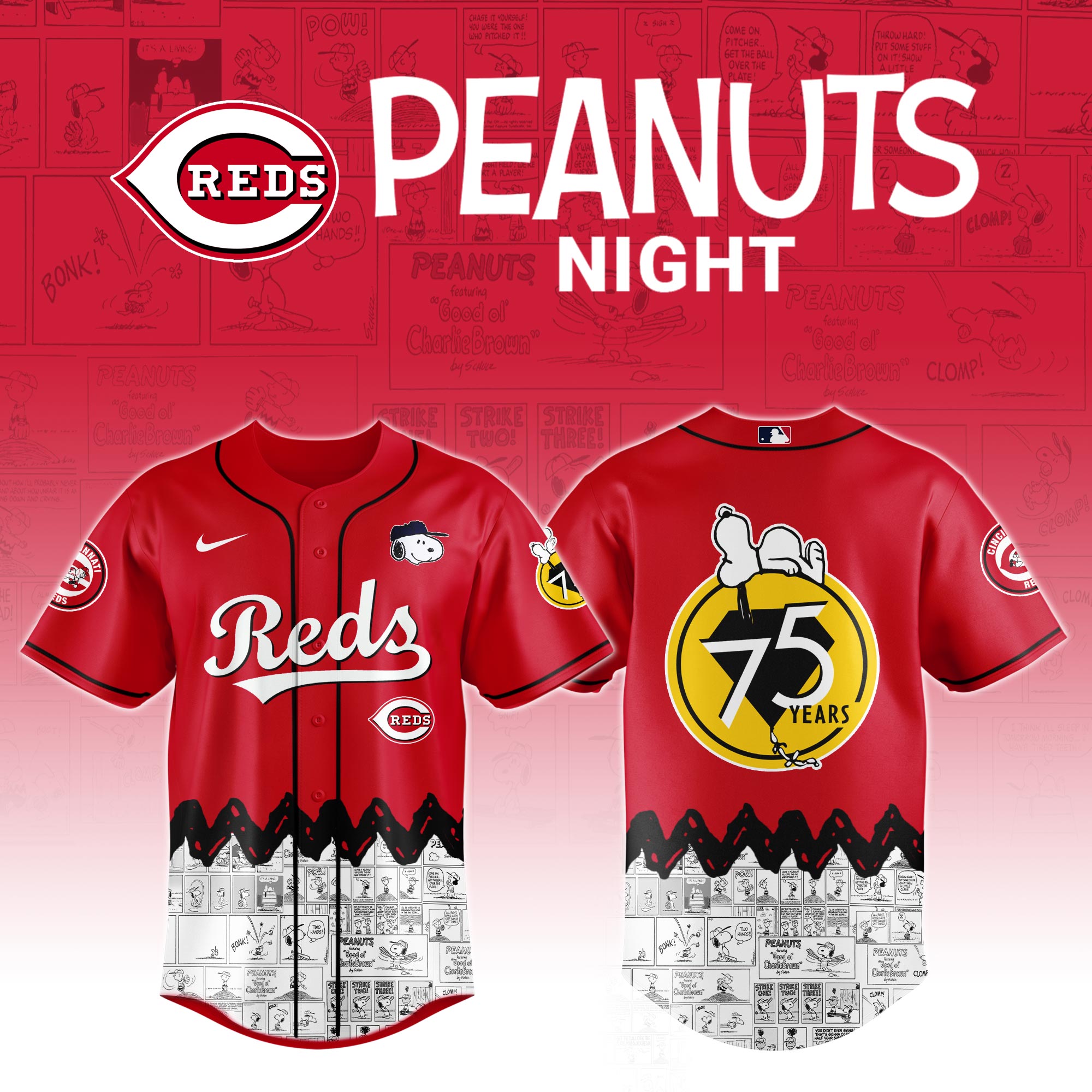 Cincinnati Reds MLB x Peanuts Personalized Baseball Jersey For Fan