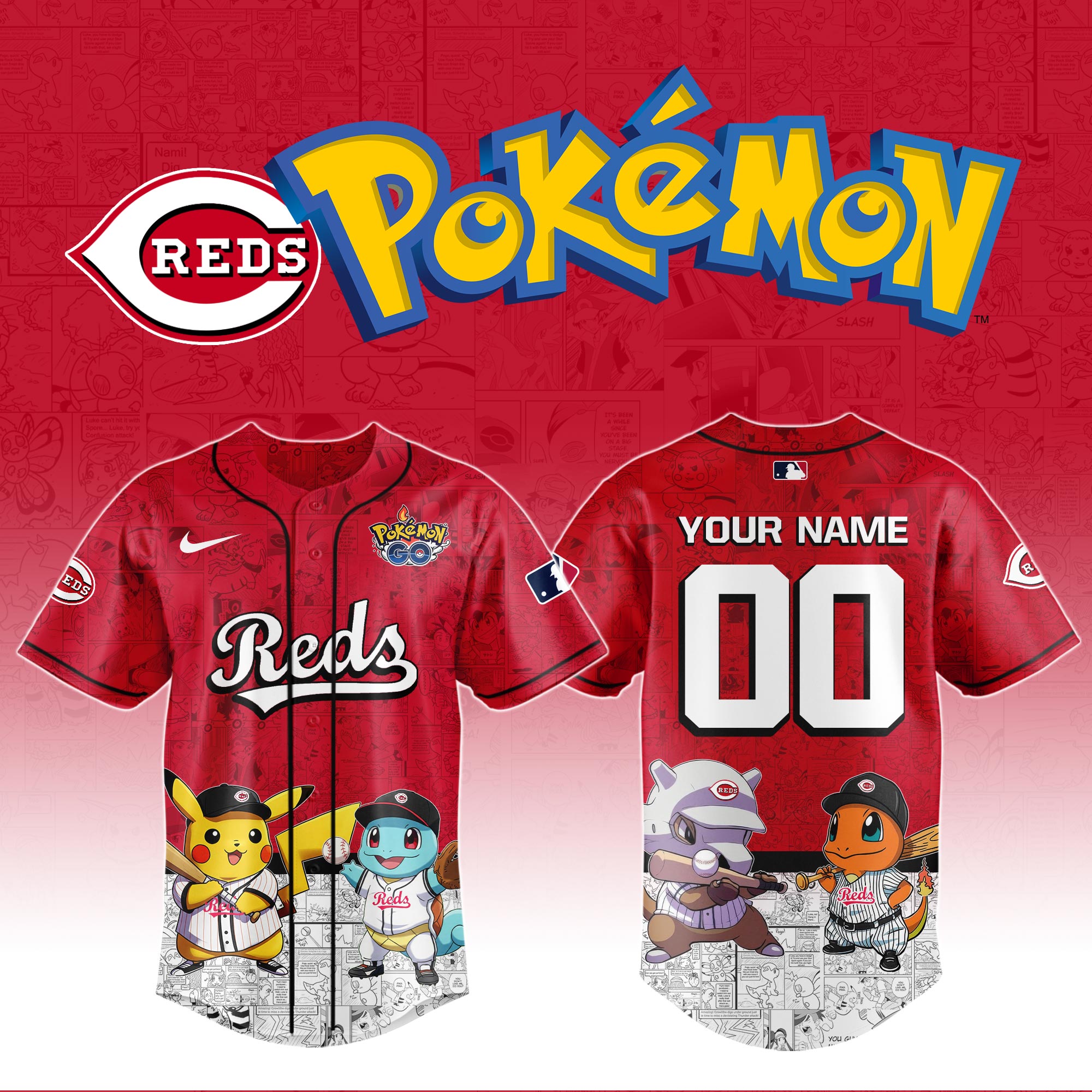 Cincinnati Reds MLB x PokÃ©mon Go Personalized New Baseball Jersey For Fans