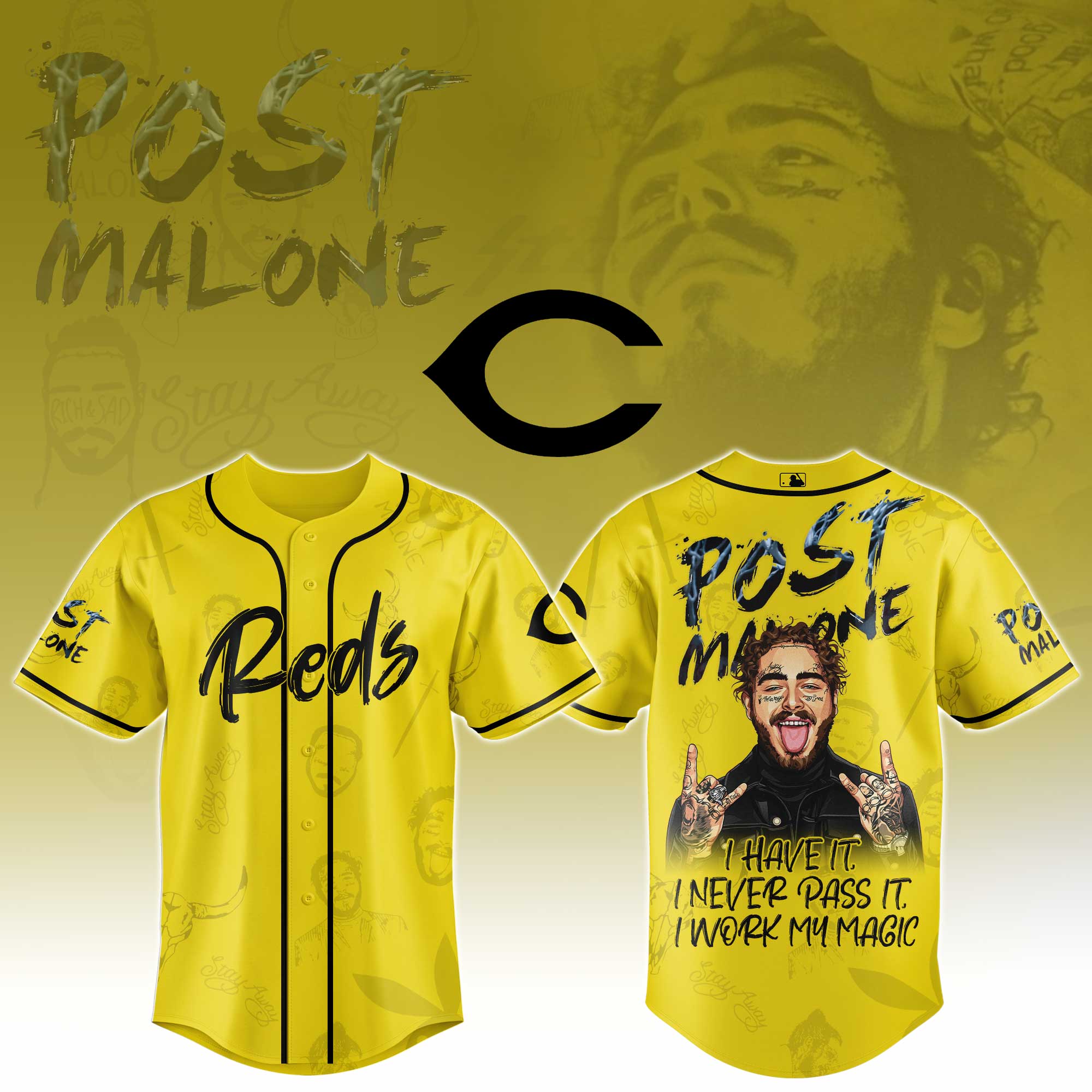 Cincinnati Reds MLB x Post Malone Tour Personalized Baseball Jersey For Fans