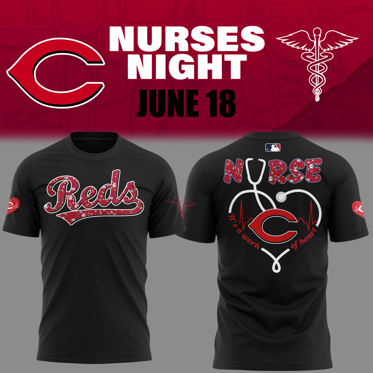 Cincinnati Reds Nurses Night T-Shirt Baseball Fan Gifts - Black, M