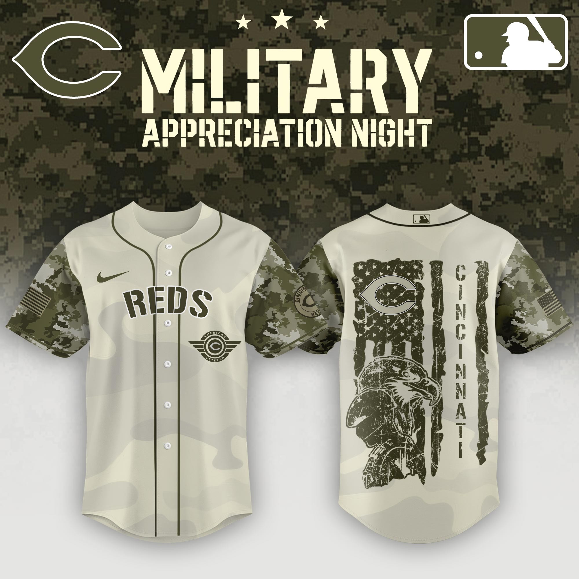 Cincinnati Reds x MLB 2025 Armed Forces Day Night Jersey Gift Ideas For Baseball Fans