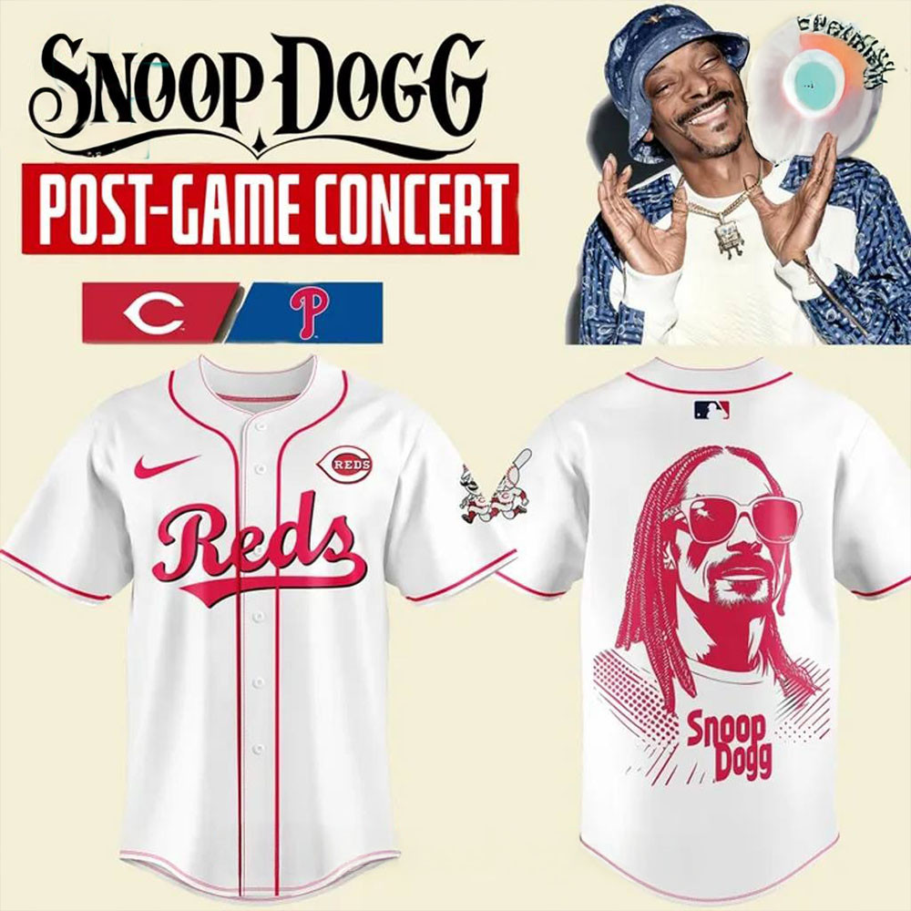 Cincinnati Reds x Snoop Dogg Post-Game Concert White Jersey Special Music Tour Merch For Fans
