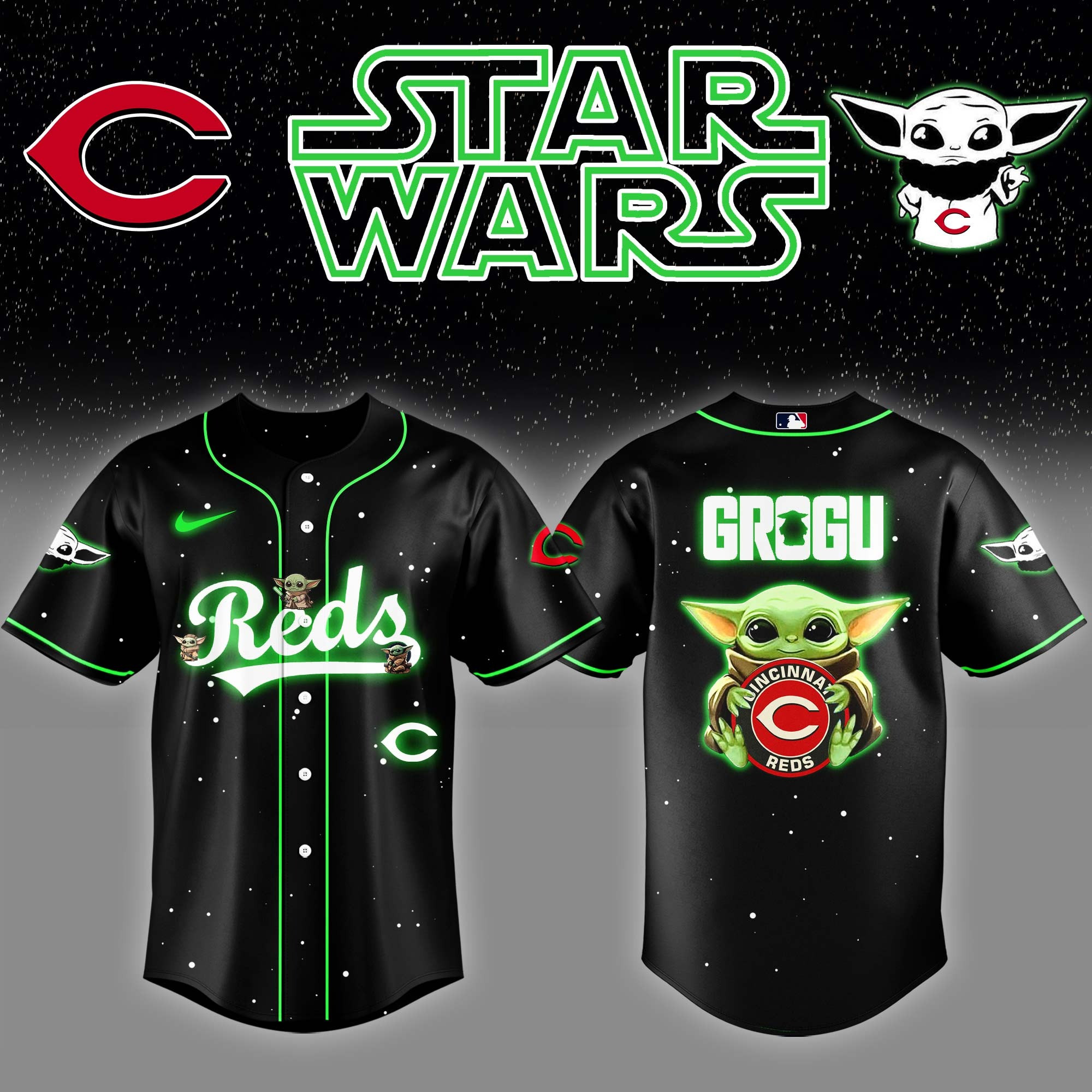 Cincinnati Reds x Star Wars Night Grogu Baseball Jersey Best Gifts For Hockey Fans