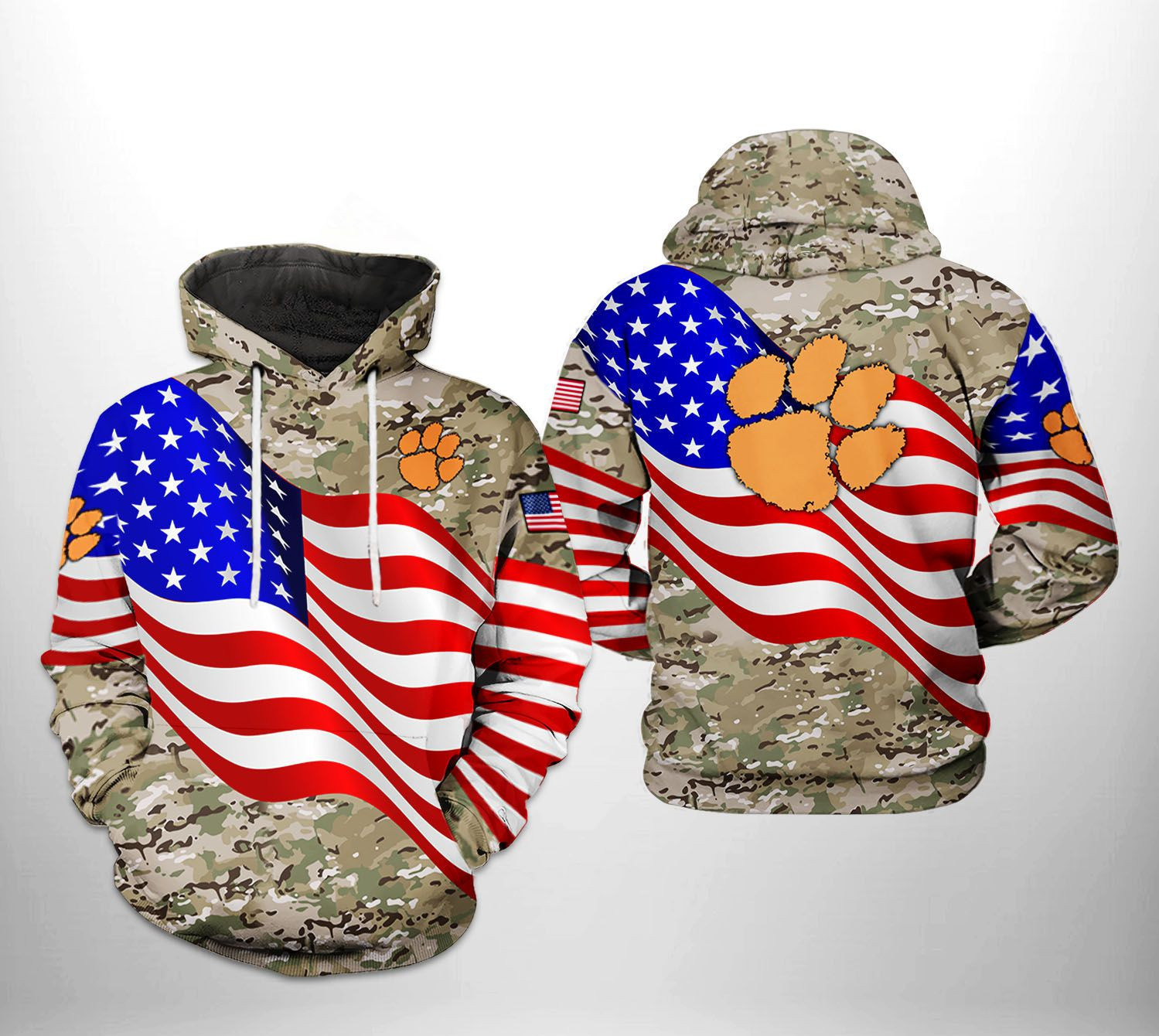 Clemson Tigers NCAA US Flag Camo Veteran Hoodie  Zip Hoodie