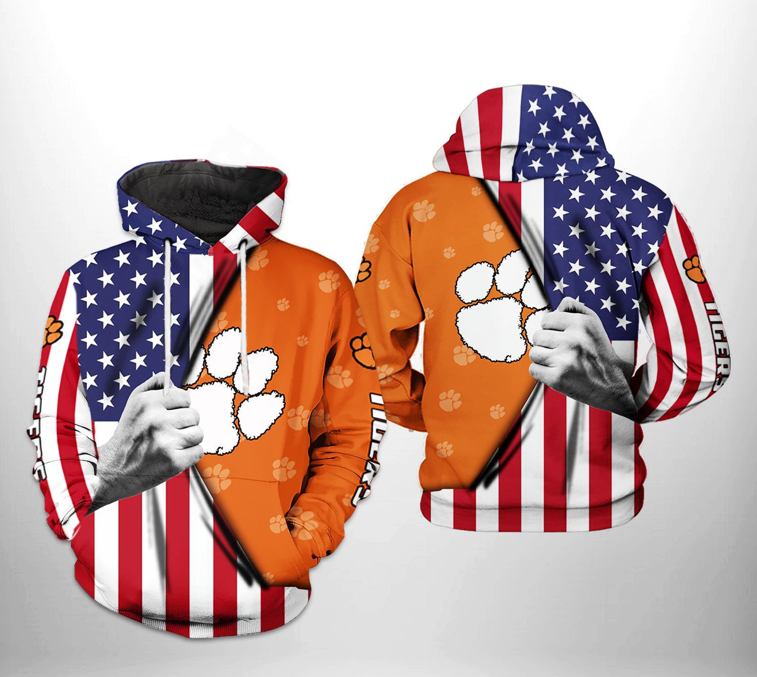 Clemson Tigers NCAA US FLag Hoodie  Zip Hoodie