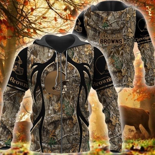 Cleveland Browns Hunting Camo Zip Football 3D printed Sweatshirt Hoodie Zipped Hoodie