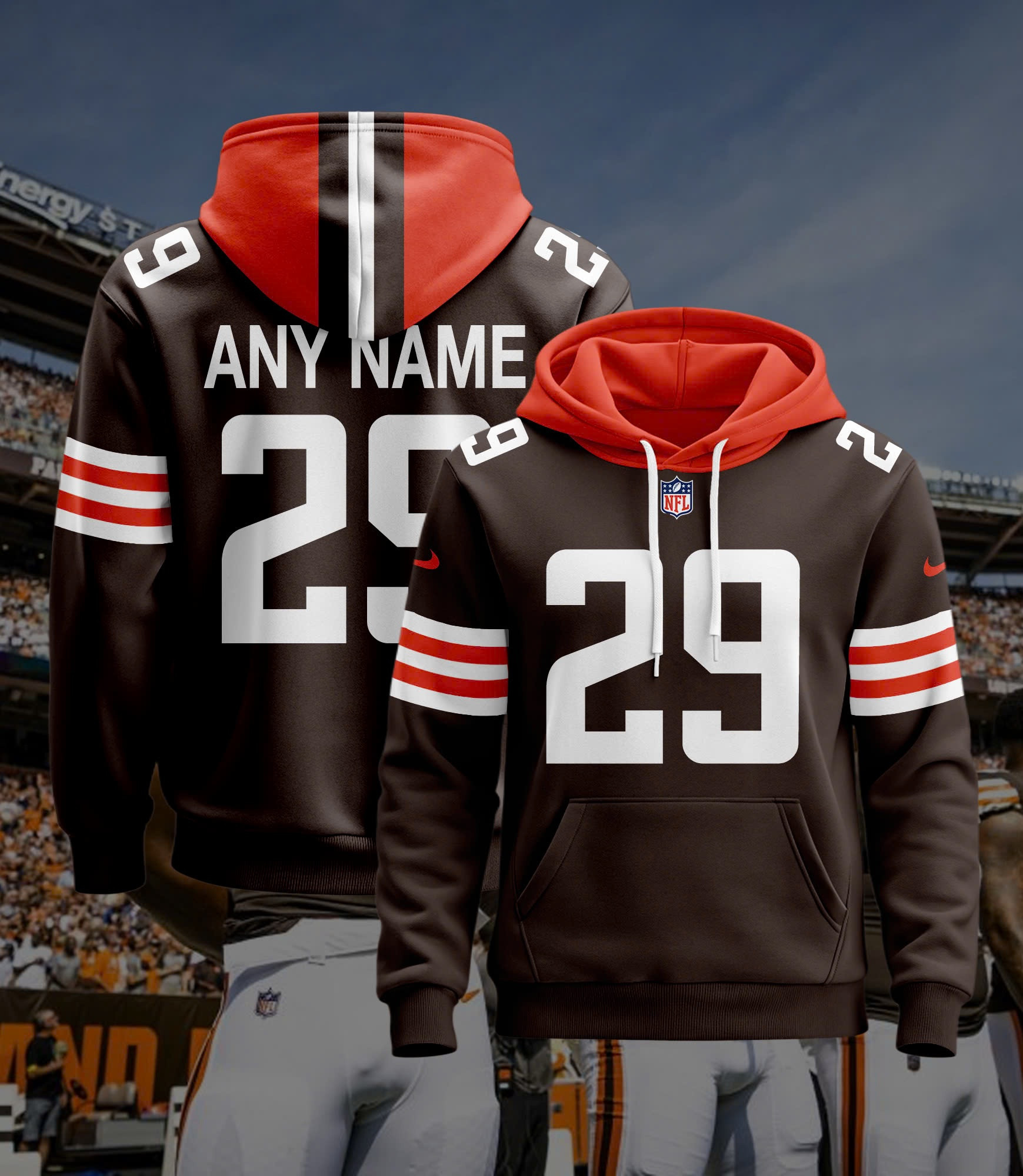 Cleveland Browns Personalized Name And Number NFL 3D Hoodie Version 26