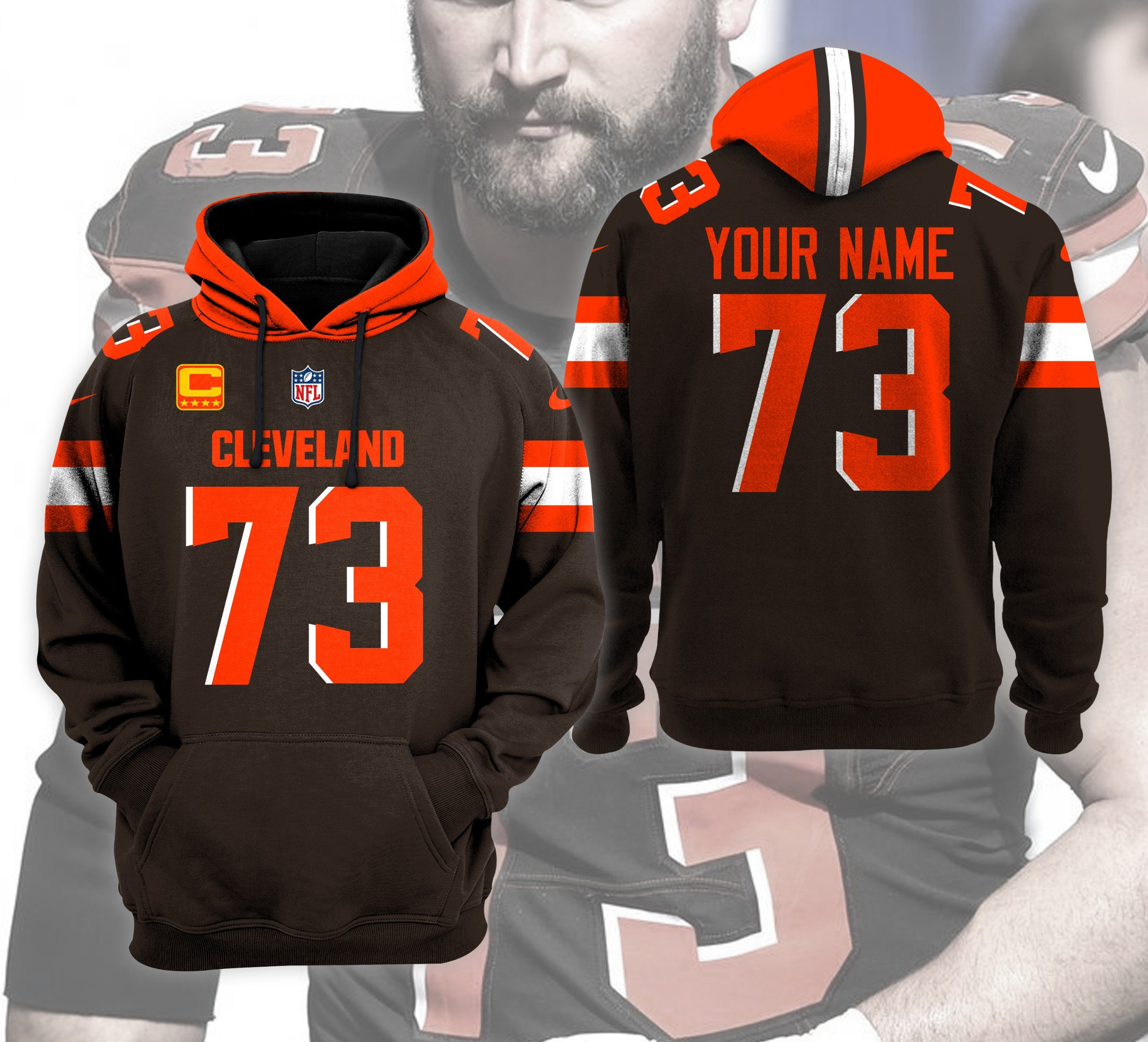 Cleveland Browns Personalized Name And Number NFL 3D Hoodie Version 29
