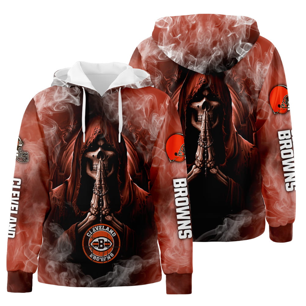 Cleveland Browns Skull 3D All Over Print Hoodie Zip-Up Hoodie