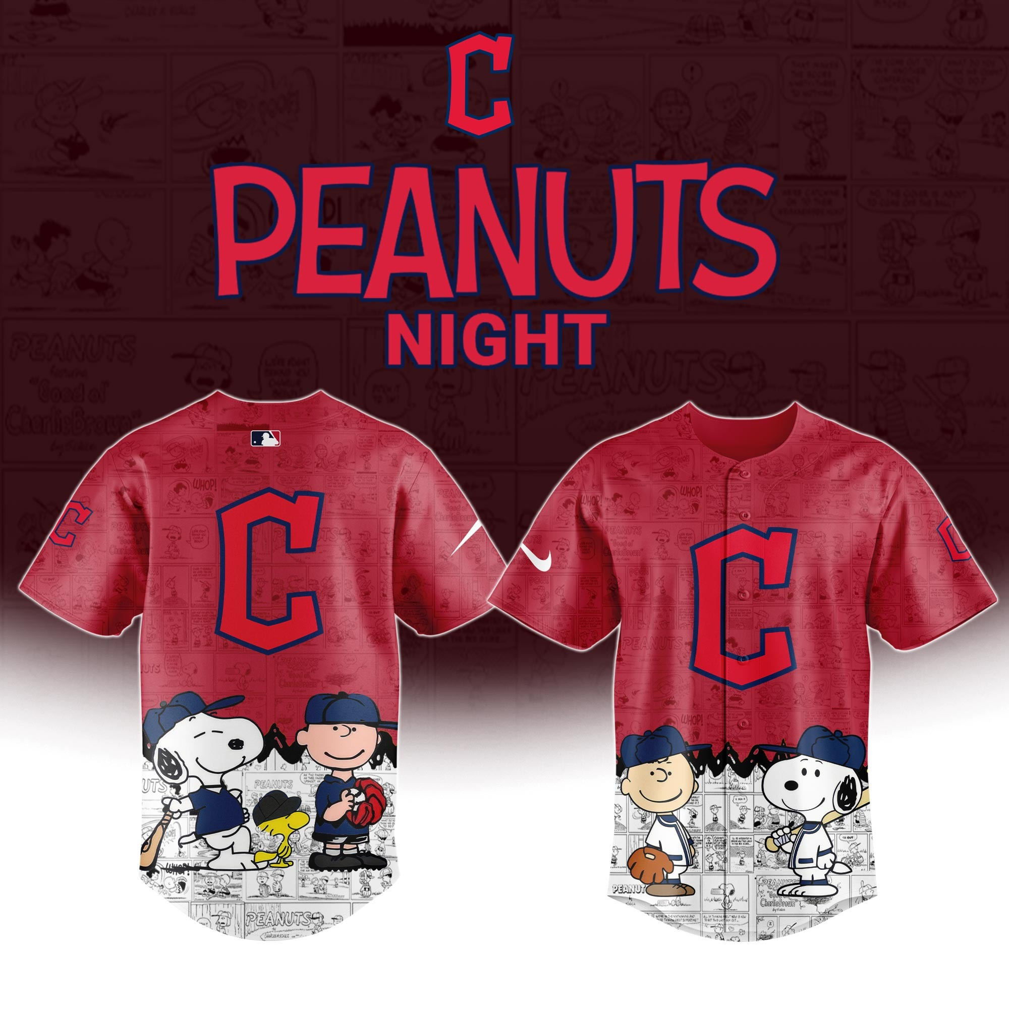 Cleveland Guardians 75Th Anniversary Of Peanuts Snoopy Jersey Fan Merch Baseball Gifts