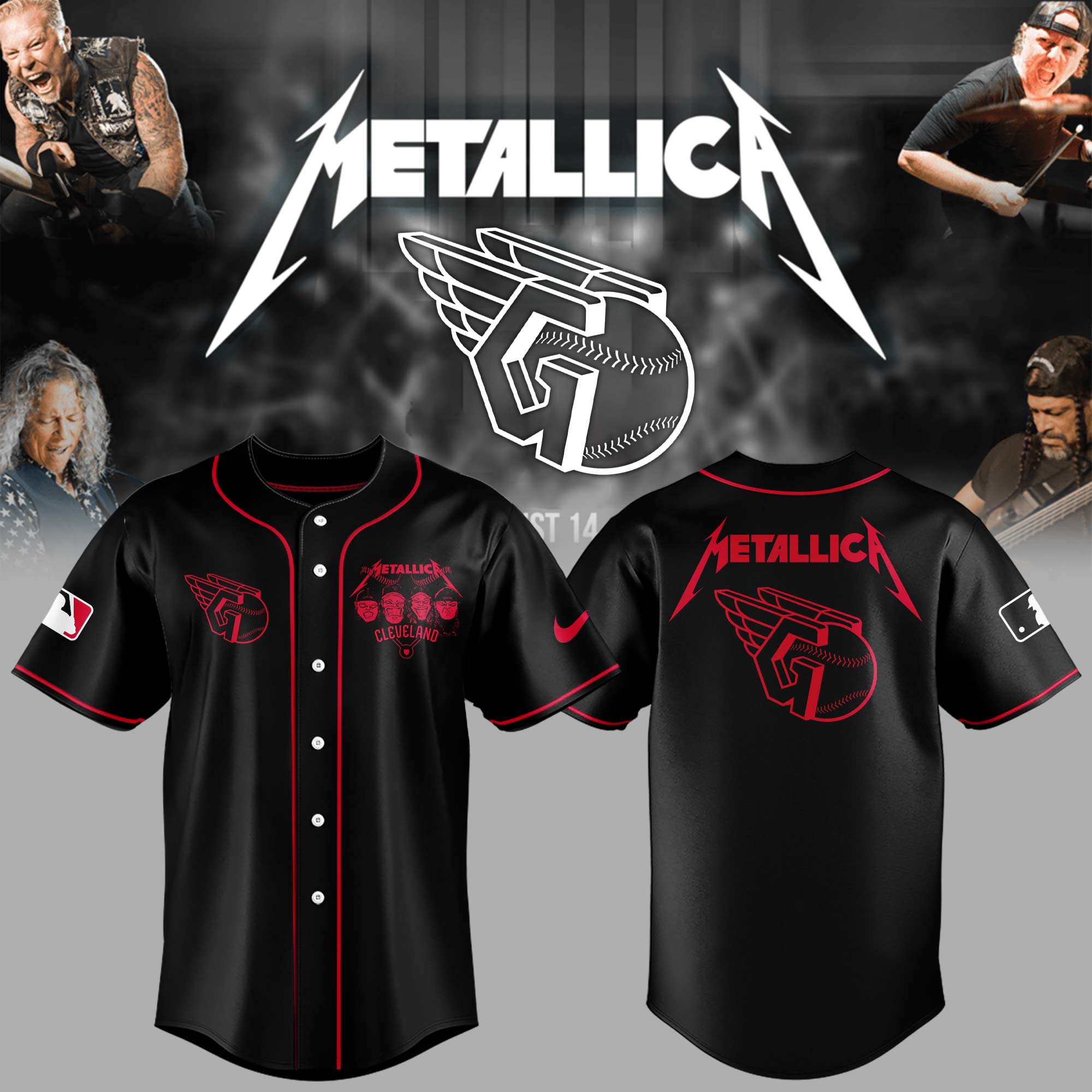 Cleveland Guardians Baseball Metallica Night Black Jersey Baseball Fatherâ€™s Day Gifts