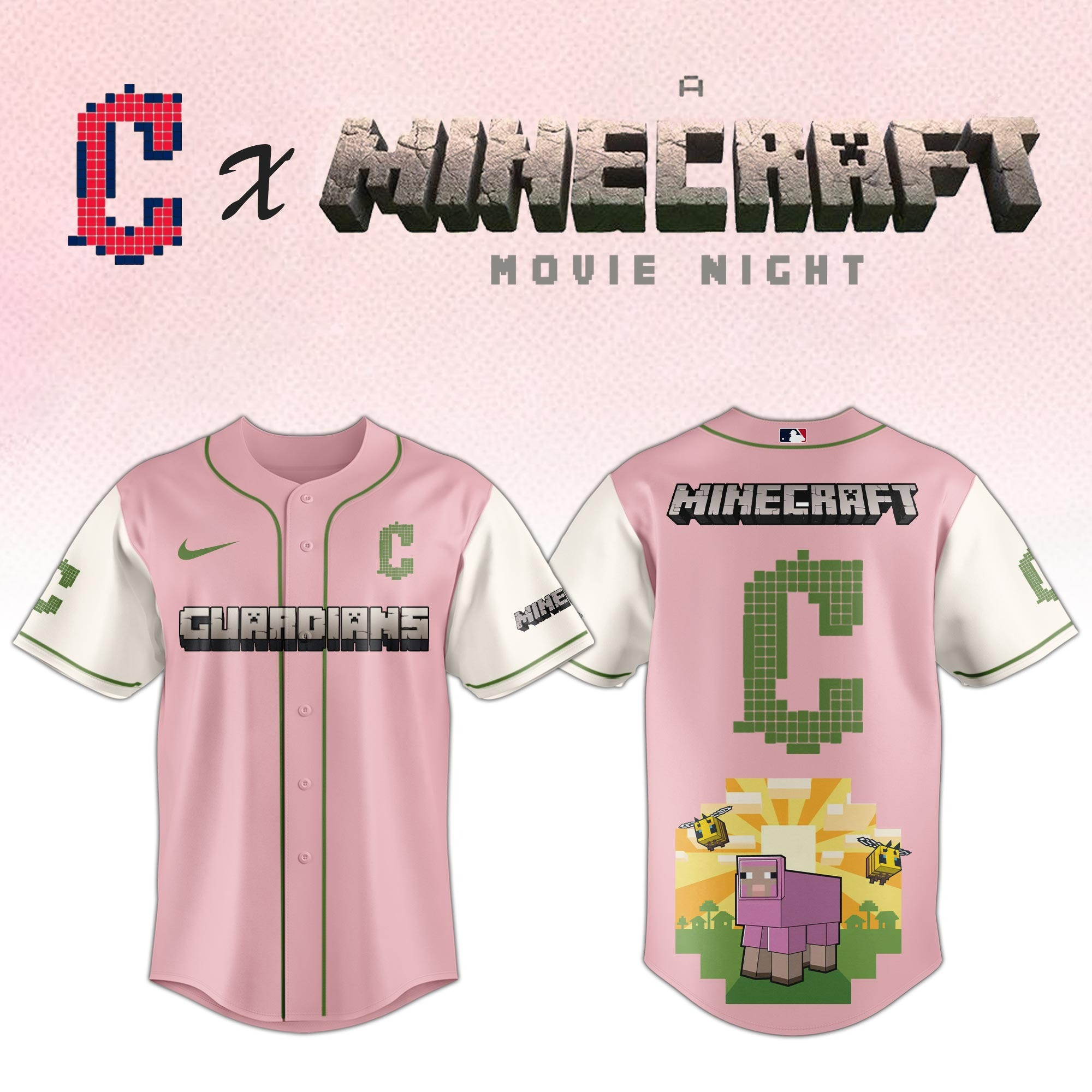 Cleveland Guardians MLB x A MINECRAFT MOVIE Night Jersey Fan Merch Apparel Unique Gifts