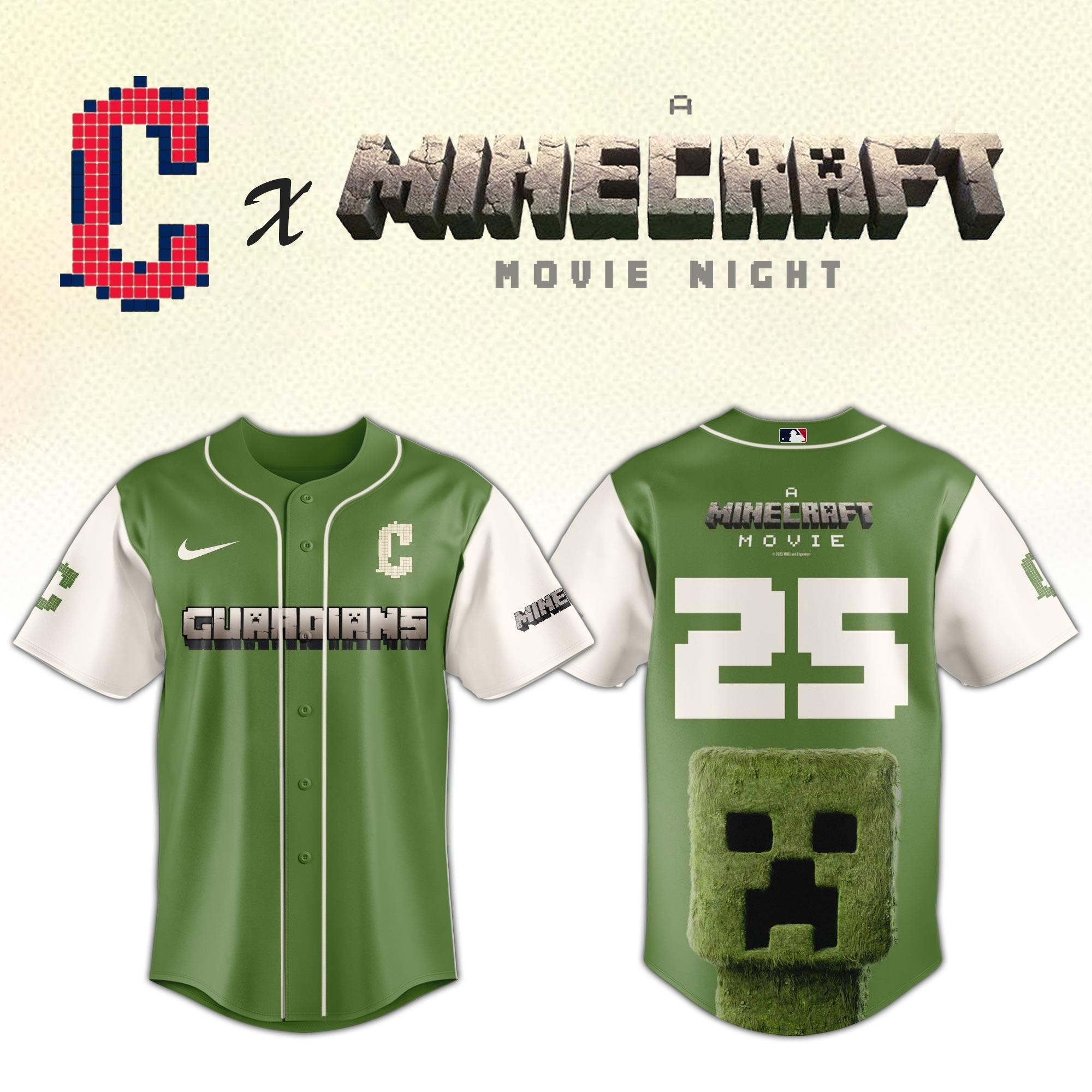 Cleveland Guardians MLB x A MINECRAFT MOVIE Night Jersey Fan Merch Best Gifts For Him