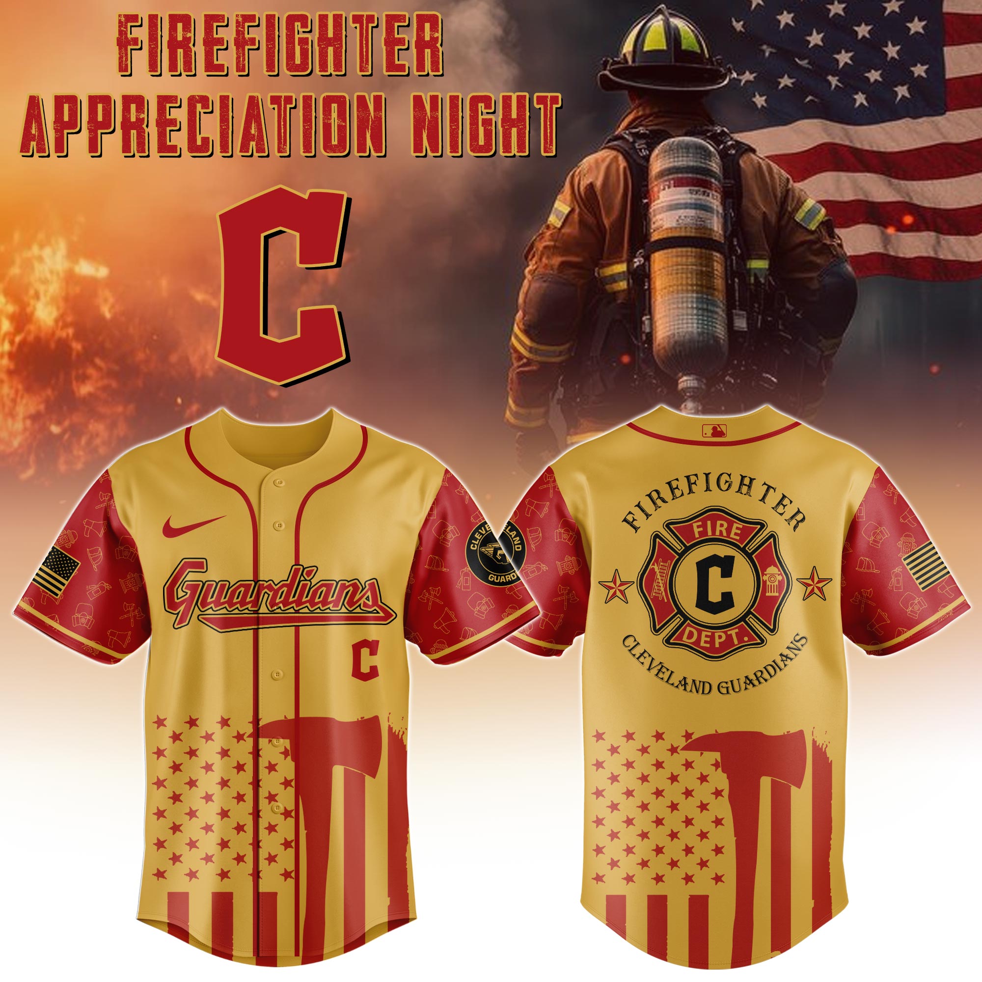 Cleveland Guardians MLB x Firefighter Appreciation Night Personalized Baseball Jersey For Fans