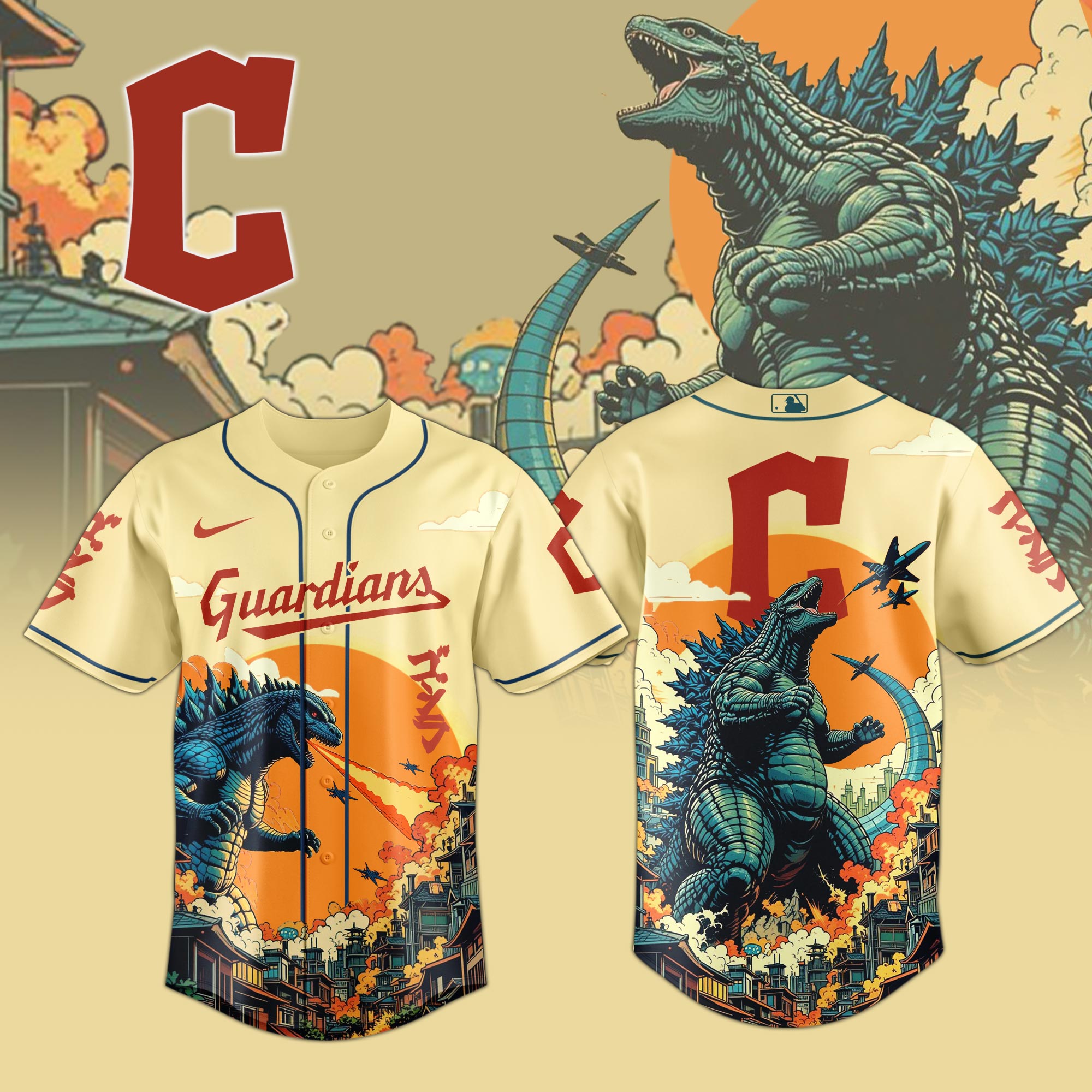 Cleveland Guardians MLB x Godzilla Personalized New Baseball Jersey For Fans
