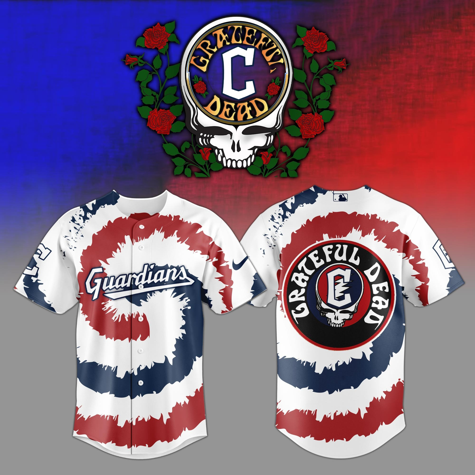 Cleveland Guardians MLB X Grateful Dead Jersey Fan Merch Baseball Lover Gifts