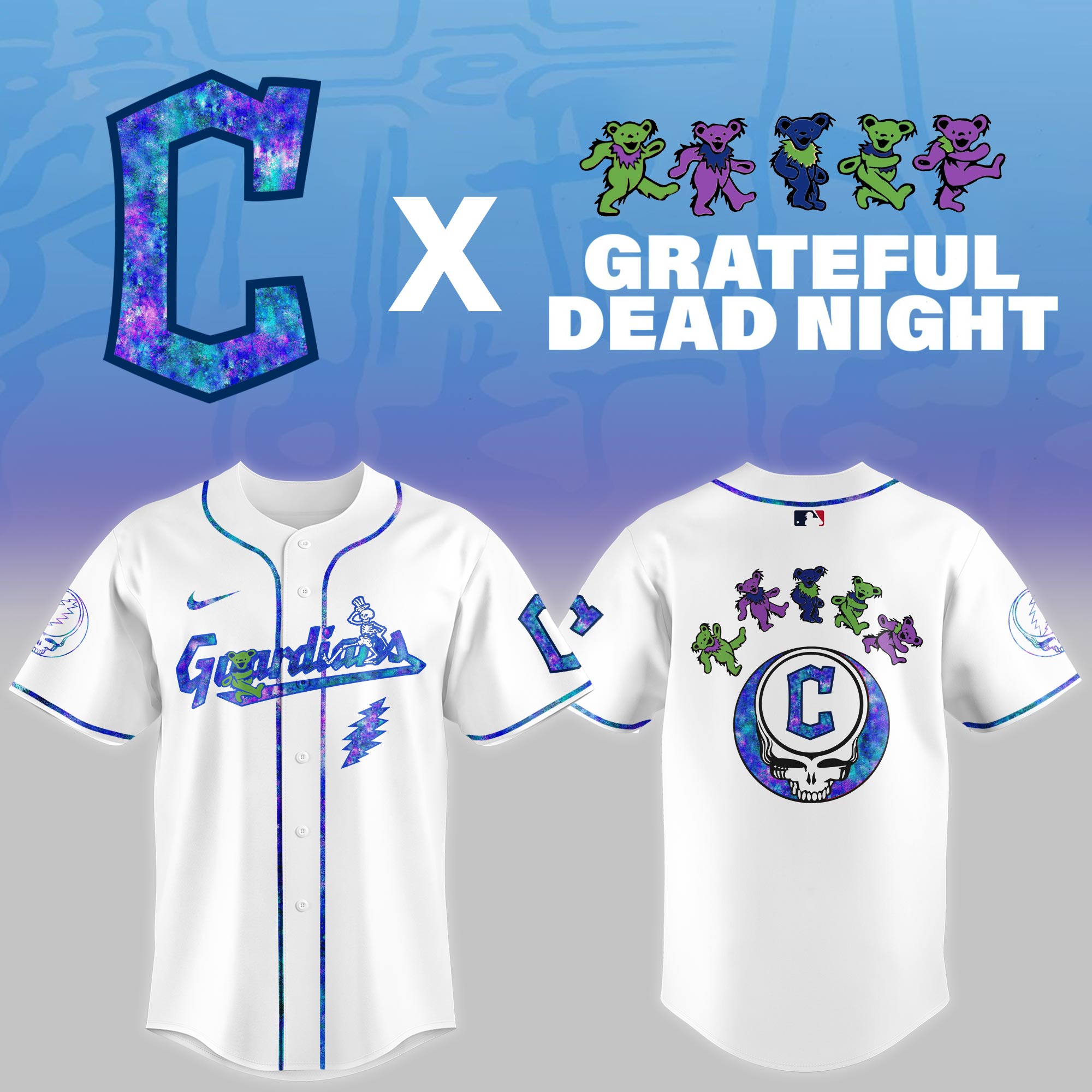 Cleveland Guardians MLB x Grateful Dead Night Personalized Baseball Jersey For Fans