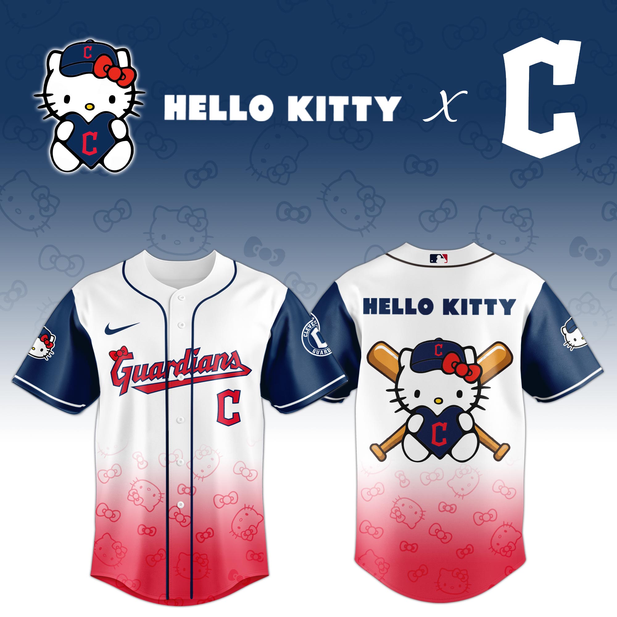 Cleveland Guardians MLB x Hello Kitty Night Baseball Jersey Personalized Baseball Jersey For Fan