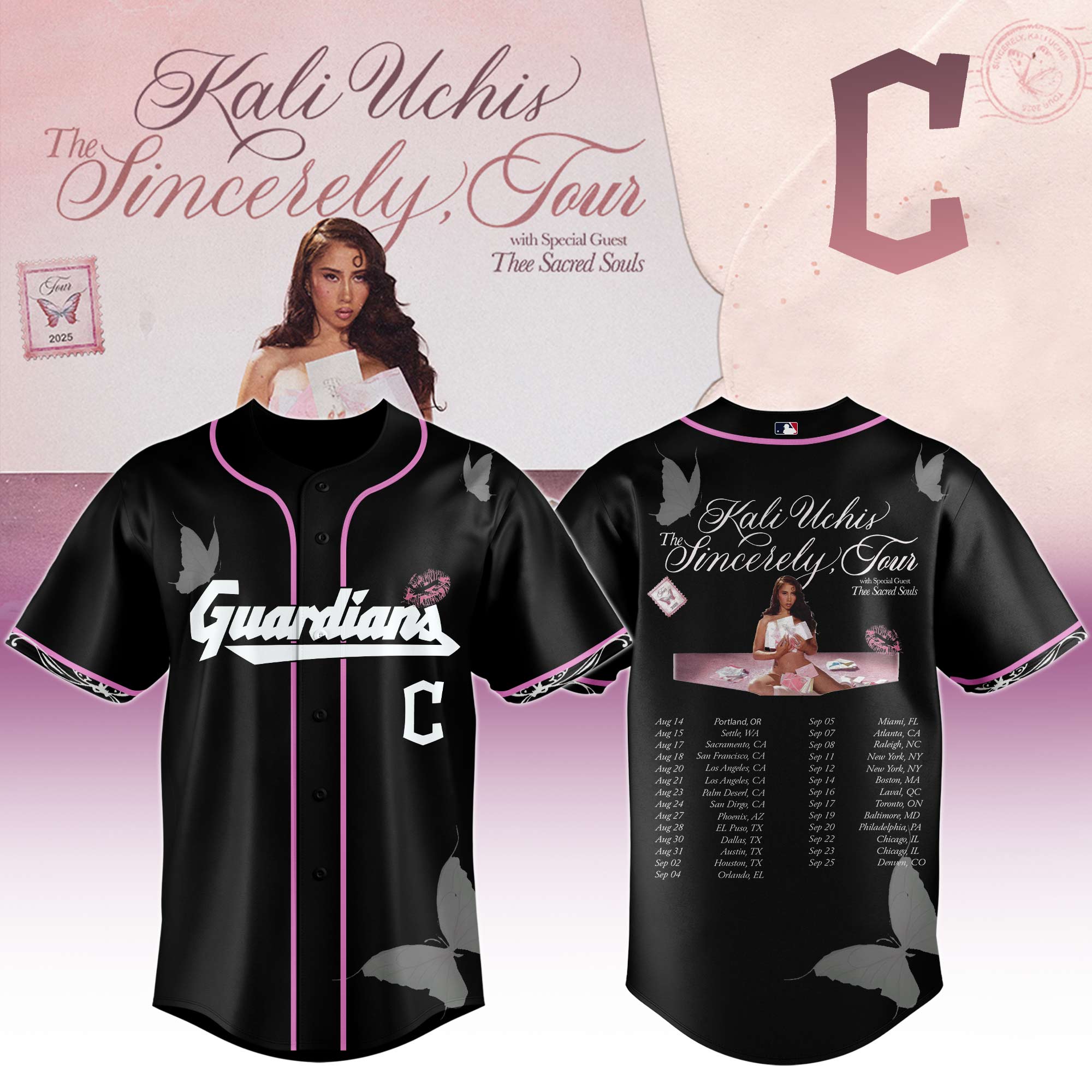Cleveland Guardians MLB x Kali Uchis The Sincerely Tour Personalized Baseball Jersey For Fans