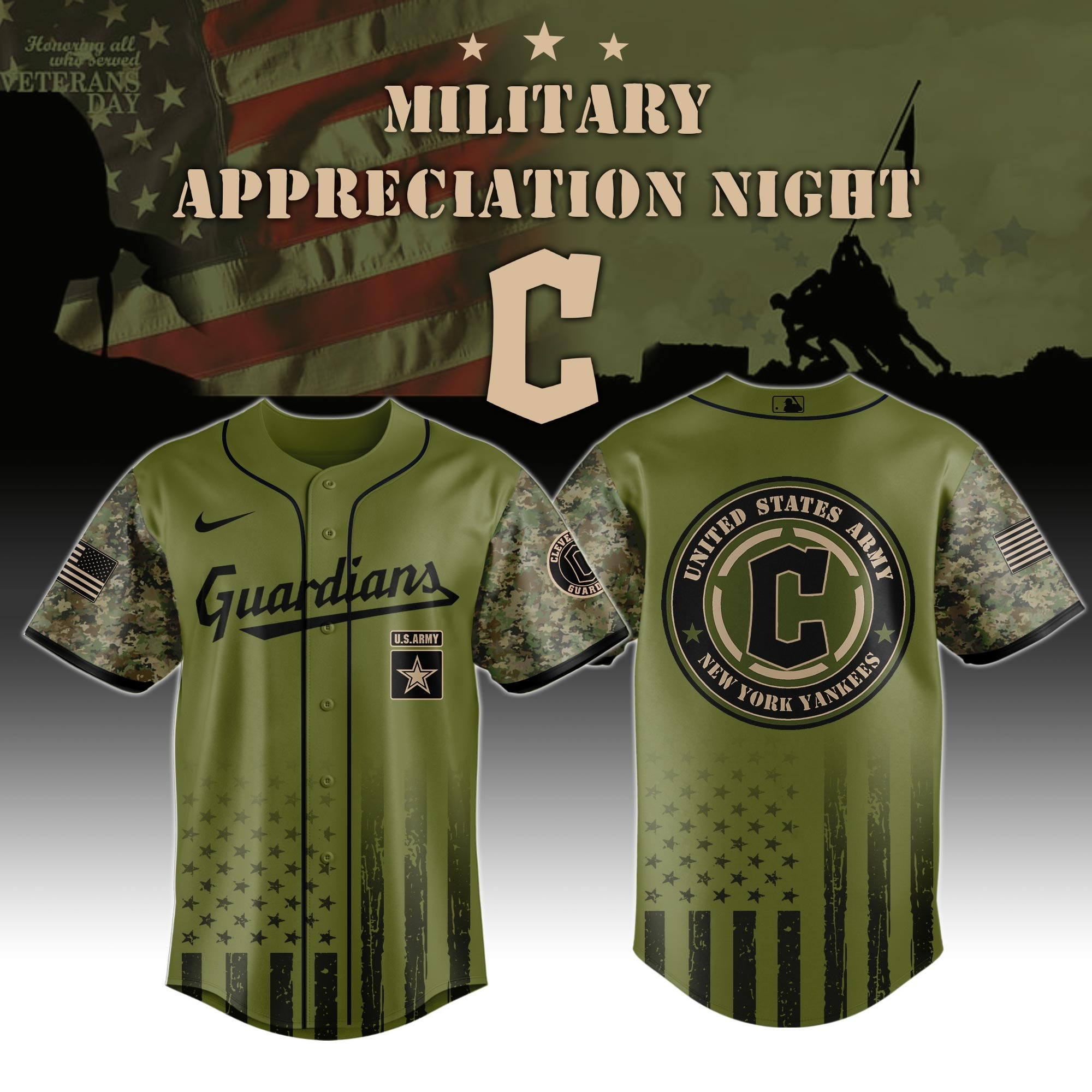 Cleveland Guardians MLB X Military Appreciation Night Jersey Camo MLB Fan Merch Gifts