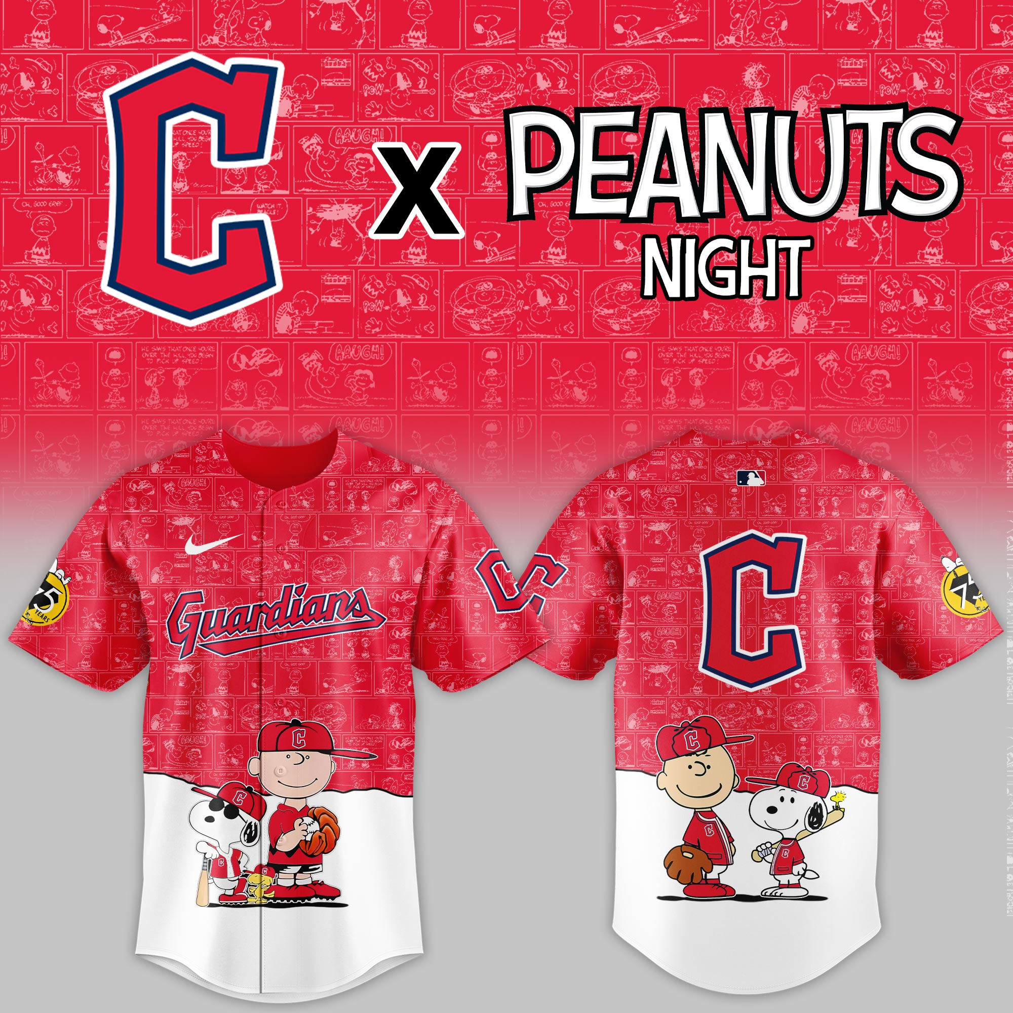 Cleveland Guardians MLB x Peanuts Night Personalized Baseball Jersey For Fan