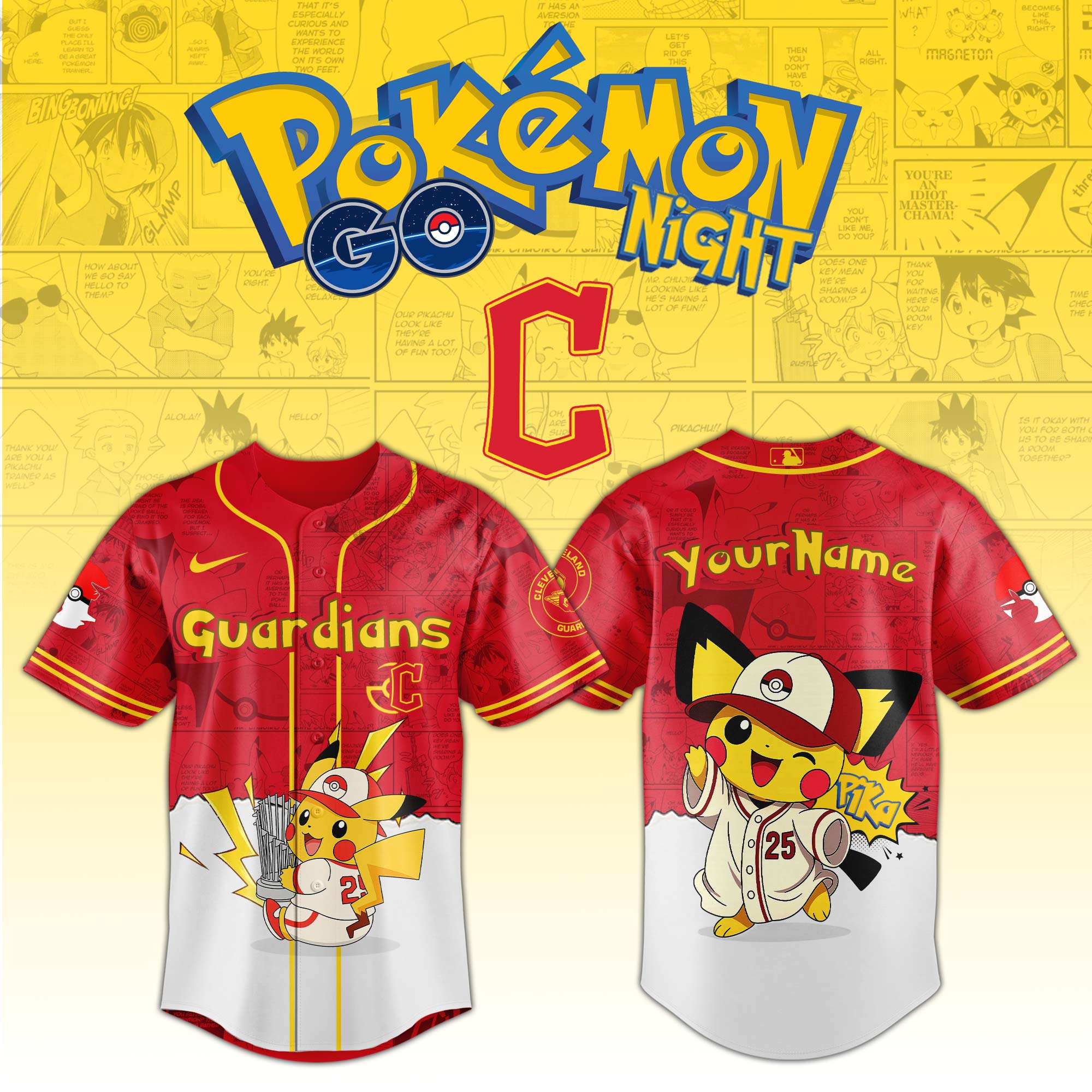 Cleveland Guardians MLB x PokÃ©mon GO Night Personalized Baseball Jersey For Fans