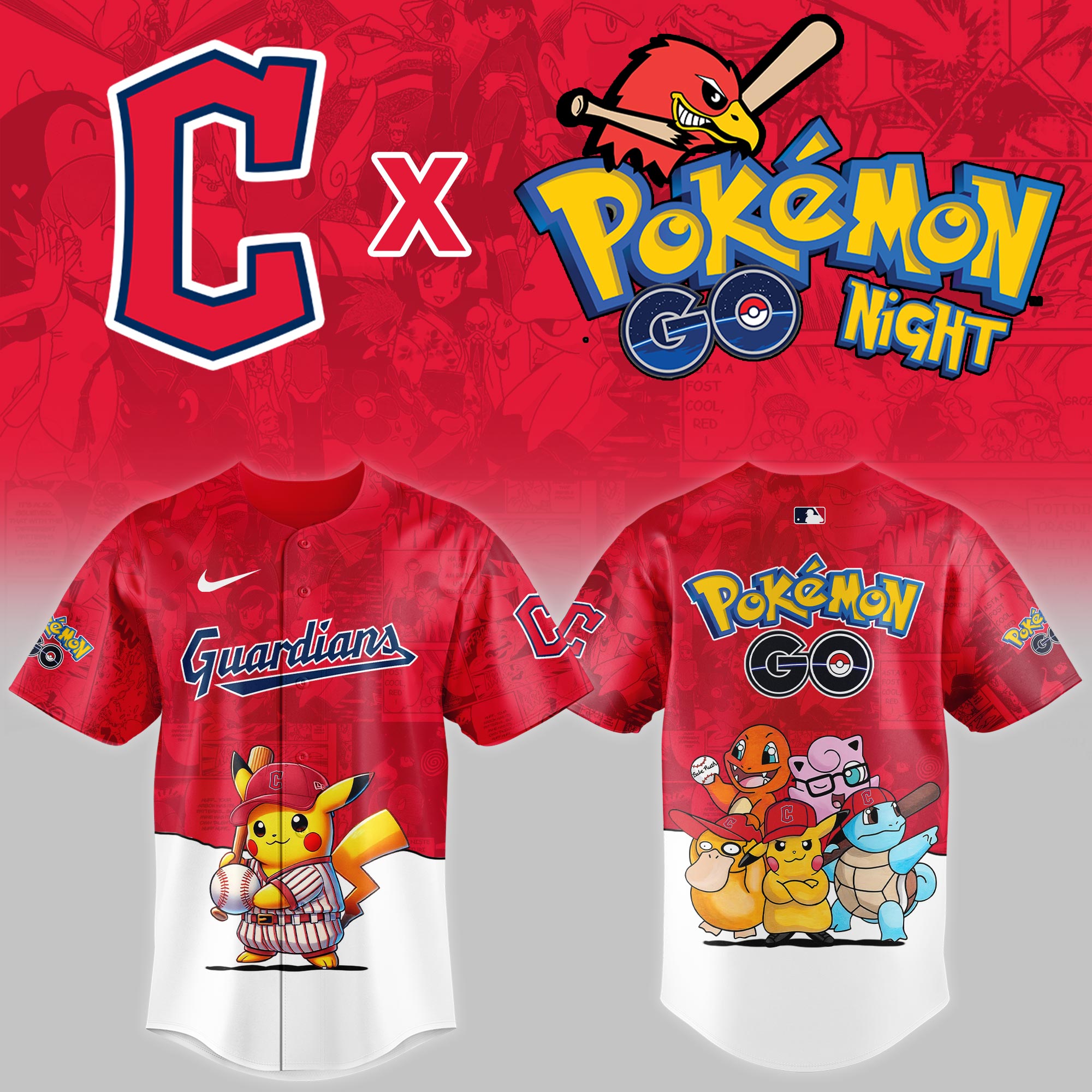 Cleveland Guardians MLB x Pokemon Go Night Personalized Baseball Jersey For Fan
