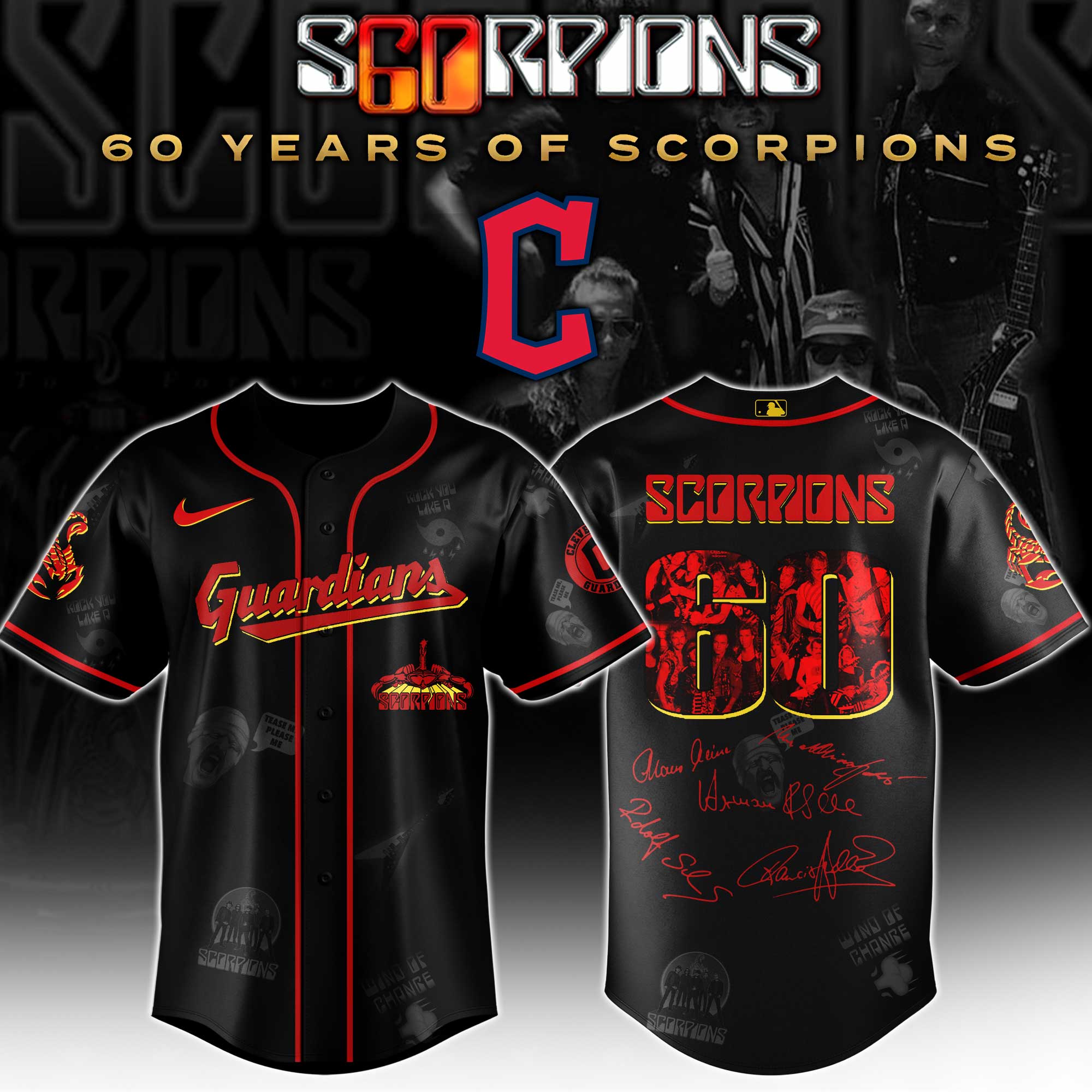 Cleveland Guardians MLB x Scorpions 60th Anniversary Tour Personalized Baseball Jersey For Fans