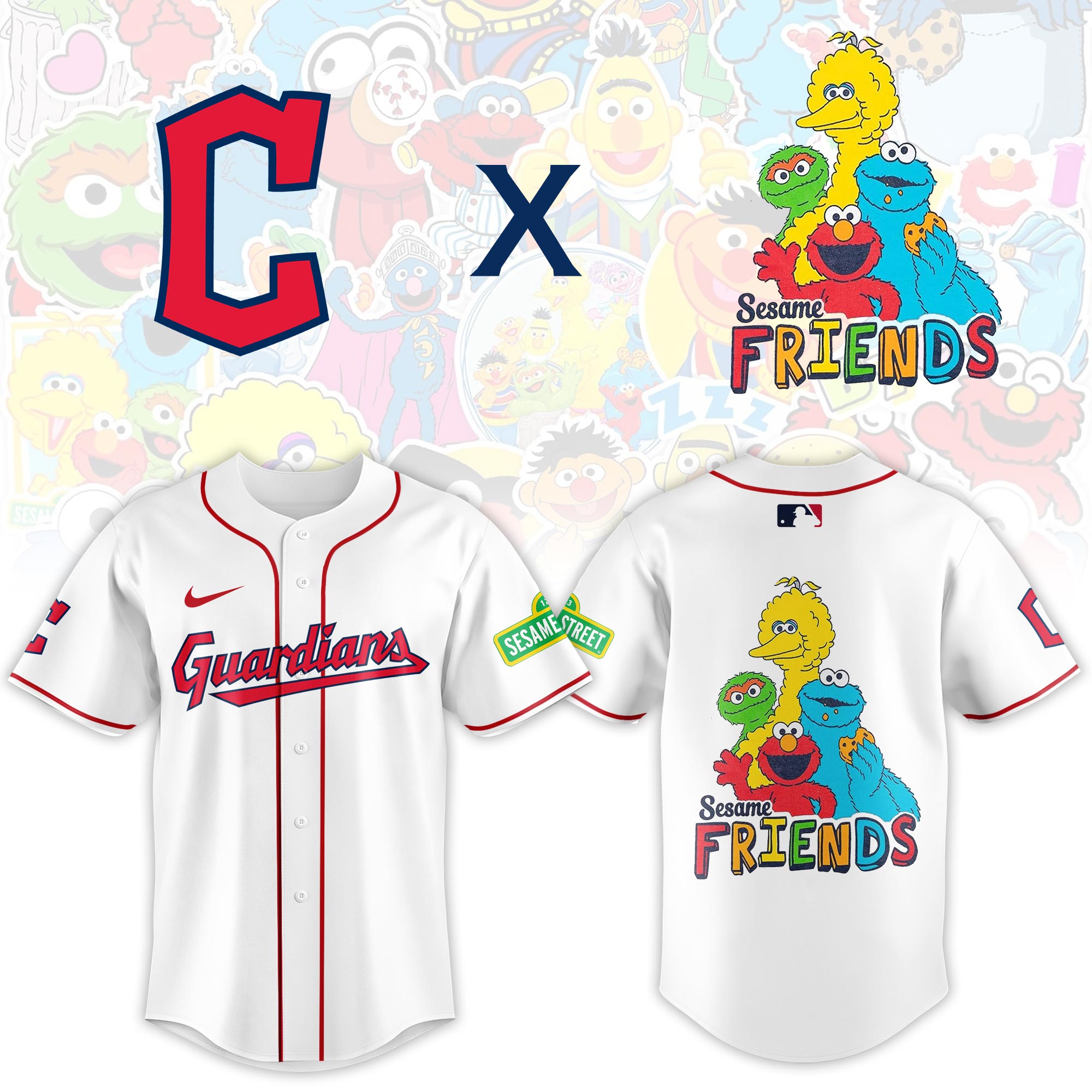 Cleveland Guardians MLB x Sesame Street Night Personalized Baseball Jersey For Fans