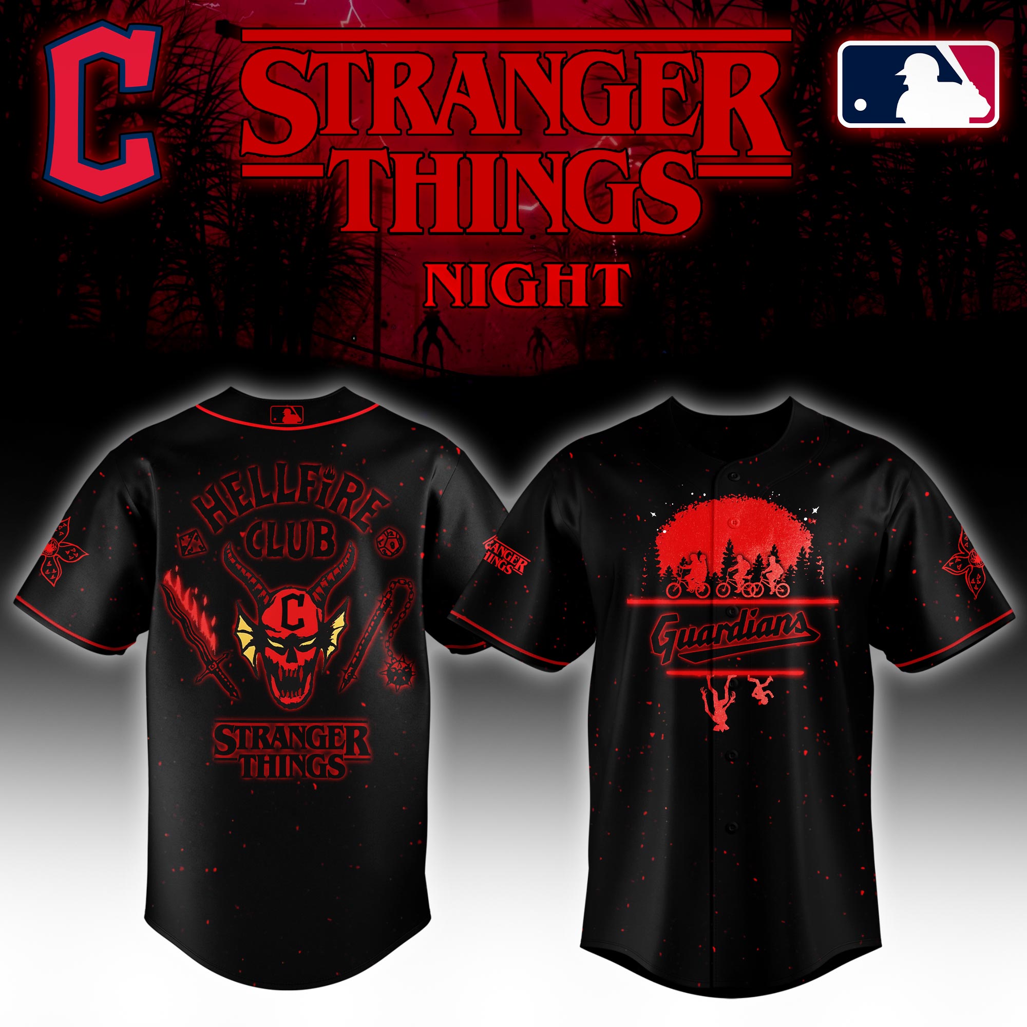Cleveland Guardians MLB x Stranger Things Night Personalized Baseball Jersey For Fans