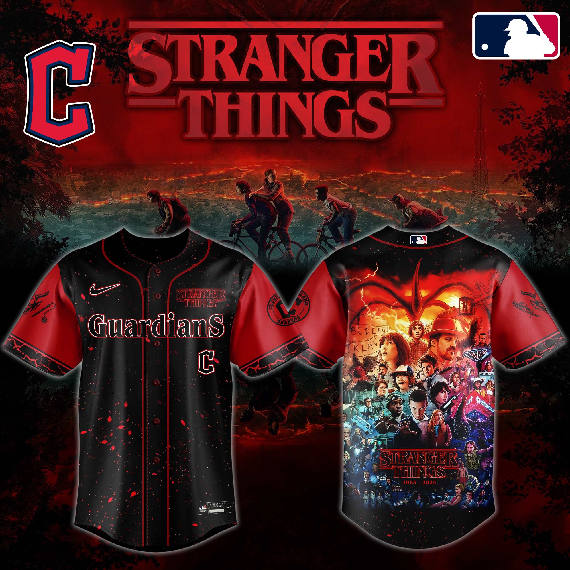 Cleveland Guardians MLB x Stranger Things Personalized Baseball Jersey For Fans