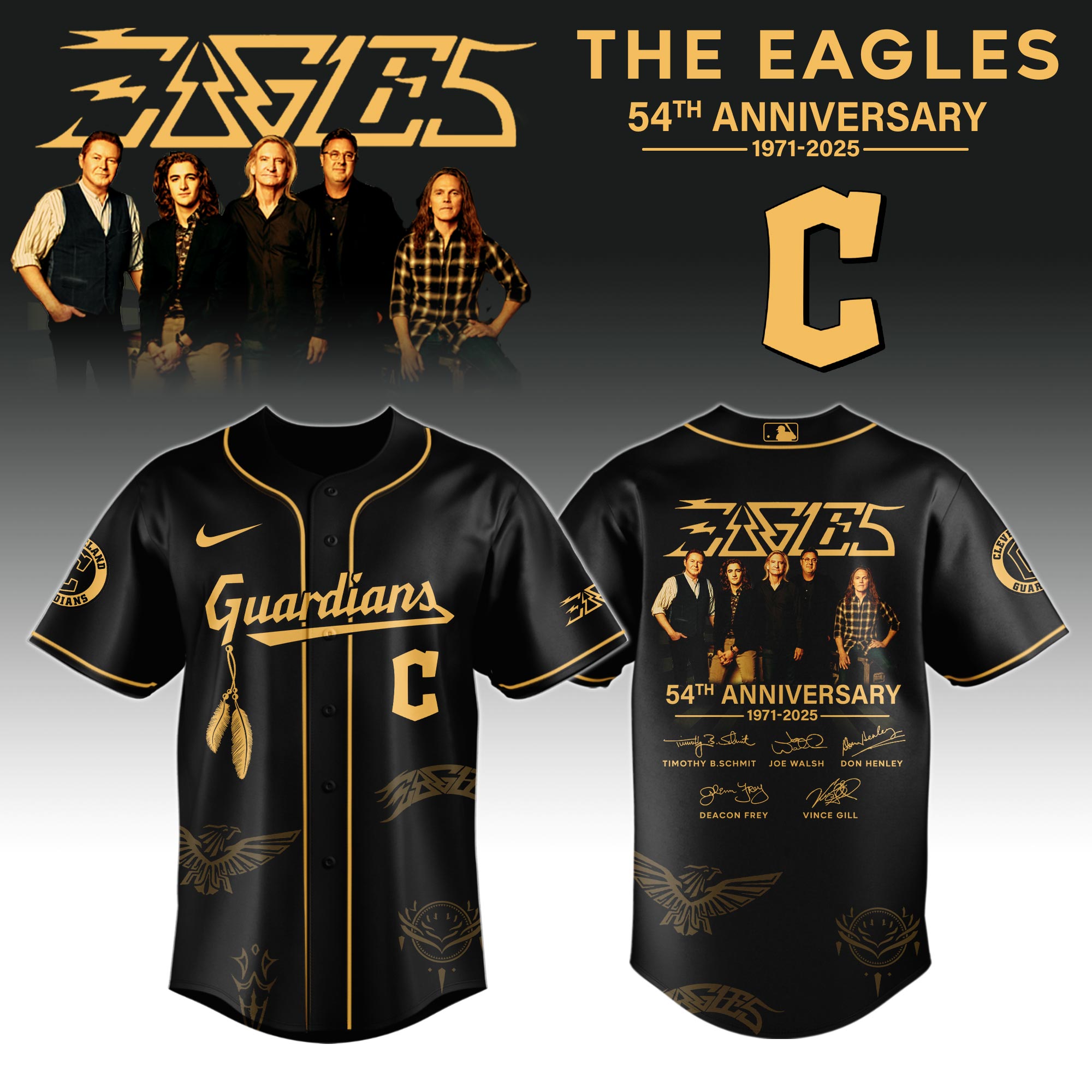 Cleveland Guardians MLB x The Eagles 54th Anniversary Tour Personalized Baseball Jersey For Fans