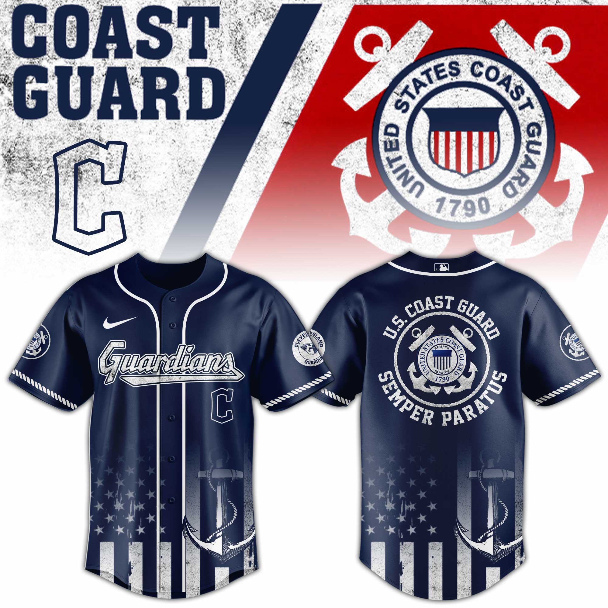 Cleveland Guardians MLB x US Coast Guard Personalized Baseball Jersey For Fans
