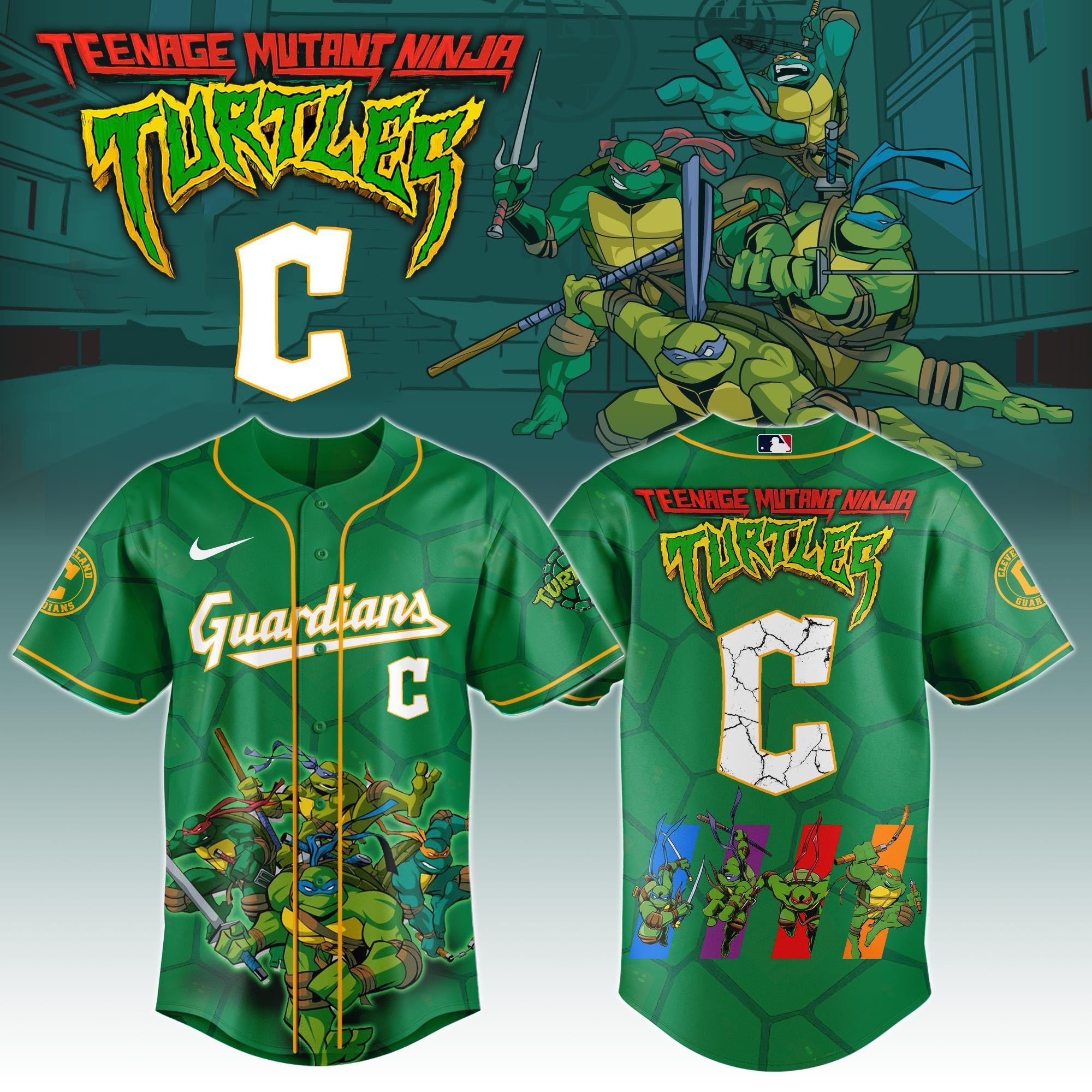 Cleveland Guardians Ninja Turtles Night Game Jersey MLB Baseball Ninja Turtles Lovers Merch
