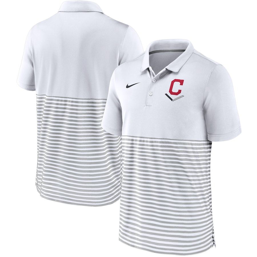 Cleveland Indians Merchandise White Home Plate Striped Polo Shirt Best Gifts For Baseball Fans
