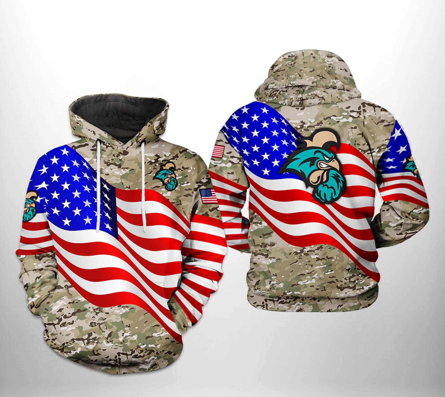 Coastal Carolina Chanticleers NCAA US Flag Camo Veteran Hoodie  Zip Hoodie