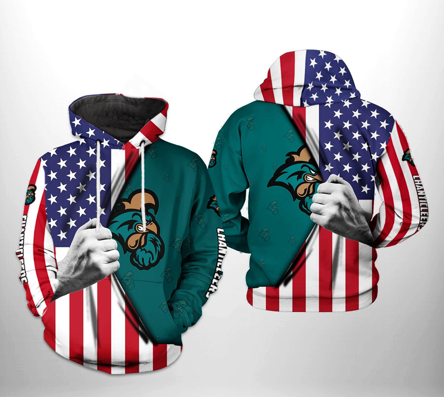 Coastal Carolina Chanticleers NCAA US FLag Hoodie  Zip Hoodie Version 1099