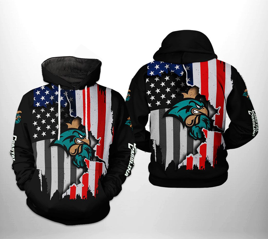 Coastal Carolina Chanticleers NCAA US Flag Hoodie  Zip Hoodie Version 1800