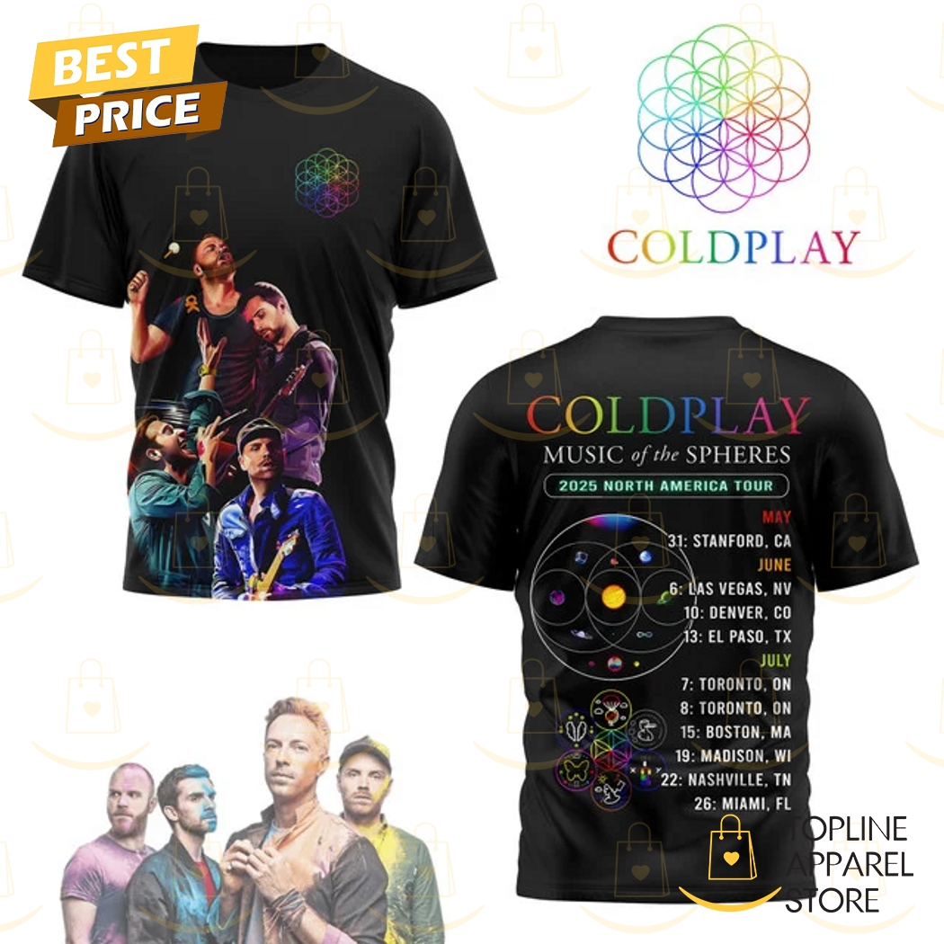 Coldplay Music Of The Spheres 2025 North America Tour 3D T-Shirt Gift For Sport Music Fans