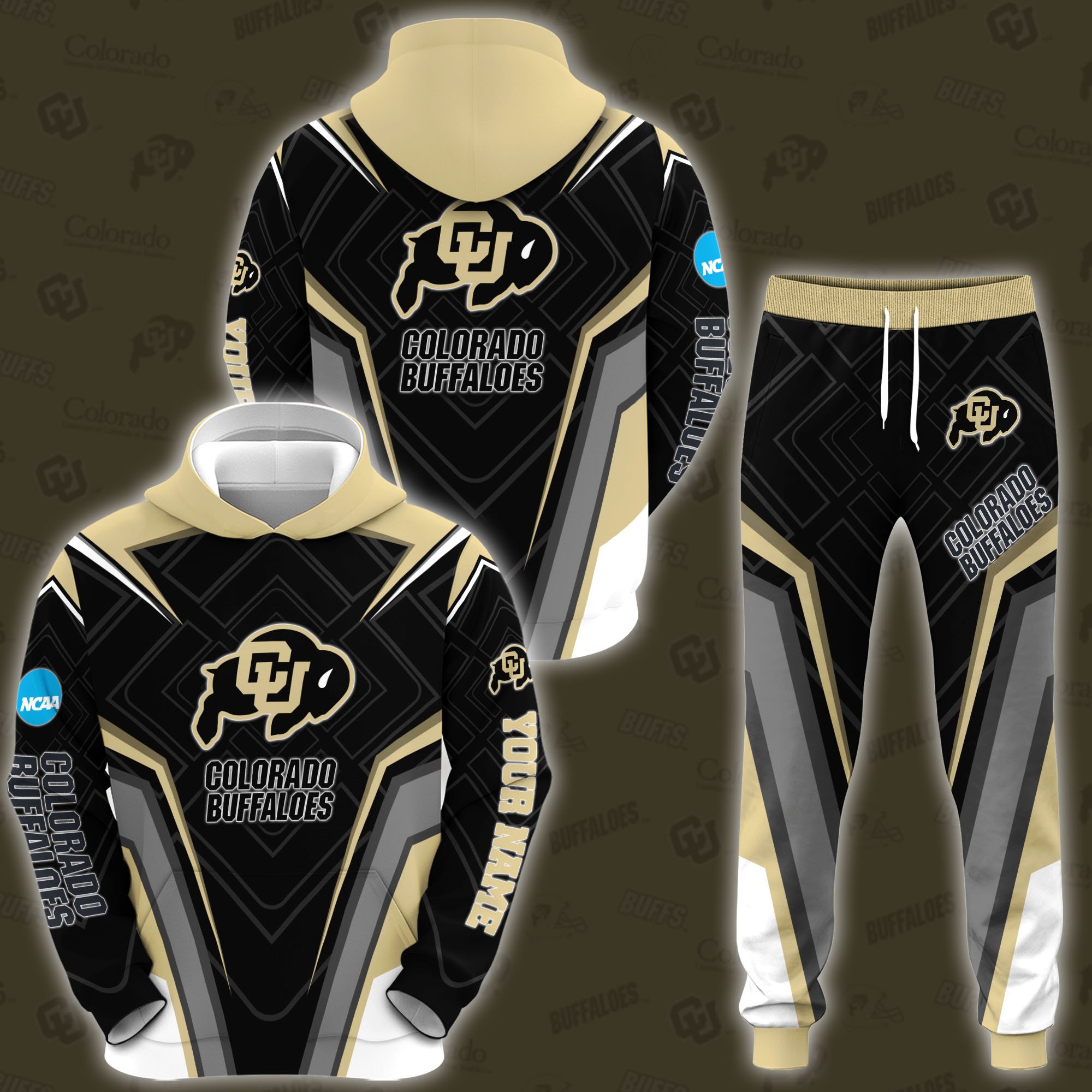 Colorado Buffaloes Hoodie Joggers Set Custom Your name, Sport Zip Up Hoodie Joggers Set, Sport Gifts For Fan, Colorado Buffaloes Hoodie CD30 Gift For Sport Music Fans