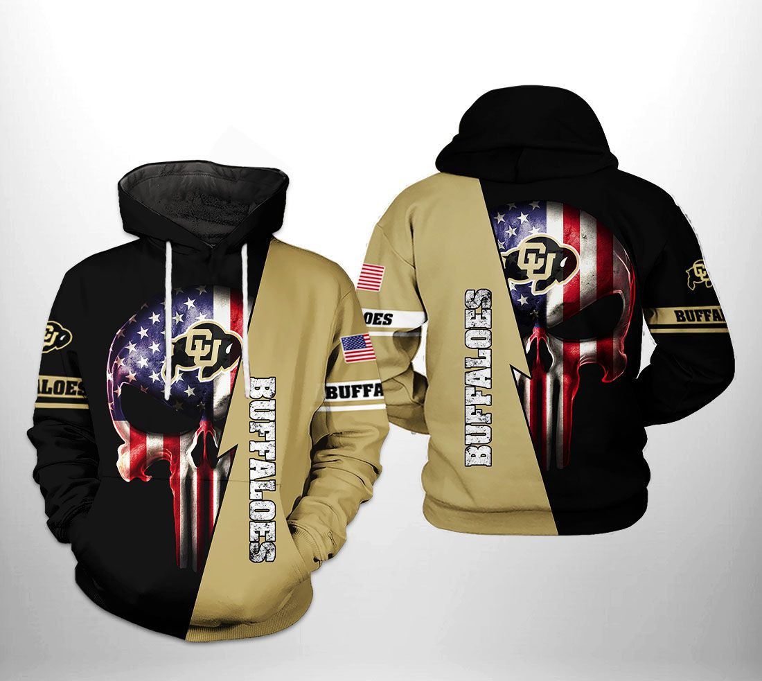 Colorado Buffaloes NCAA US Flag Skull Hoodie Zip Hoodie
