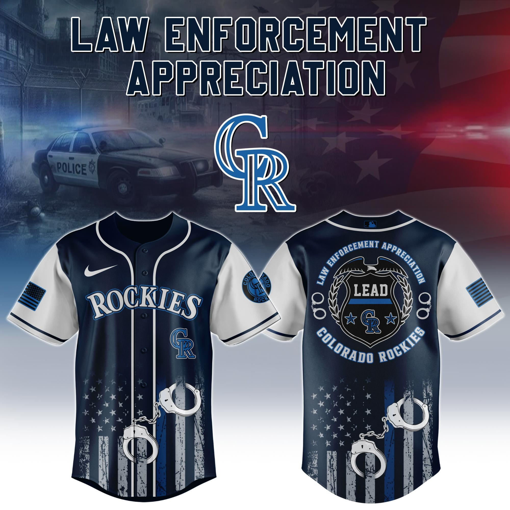 Colorado Rockies Law Enforcement Appreciation Day Jersey Thin Blue Line MLB Baseball Gifts