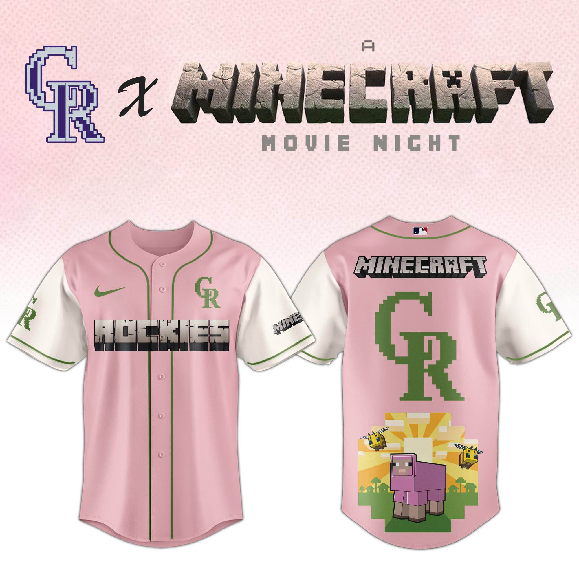 Colorado Rockies MLB x A MINECRAFT MOVIE Night Jersey Fan Merch Apparel Unique Gifts
