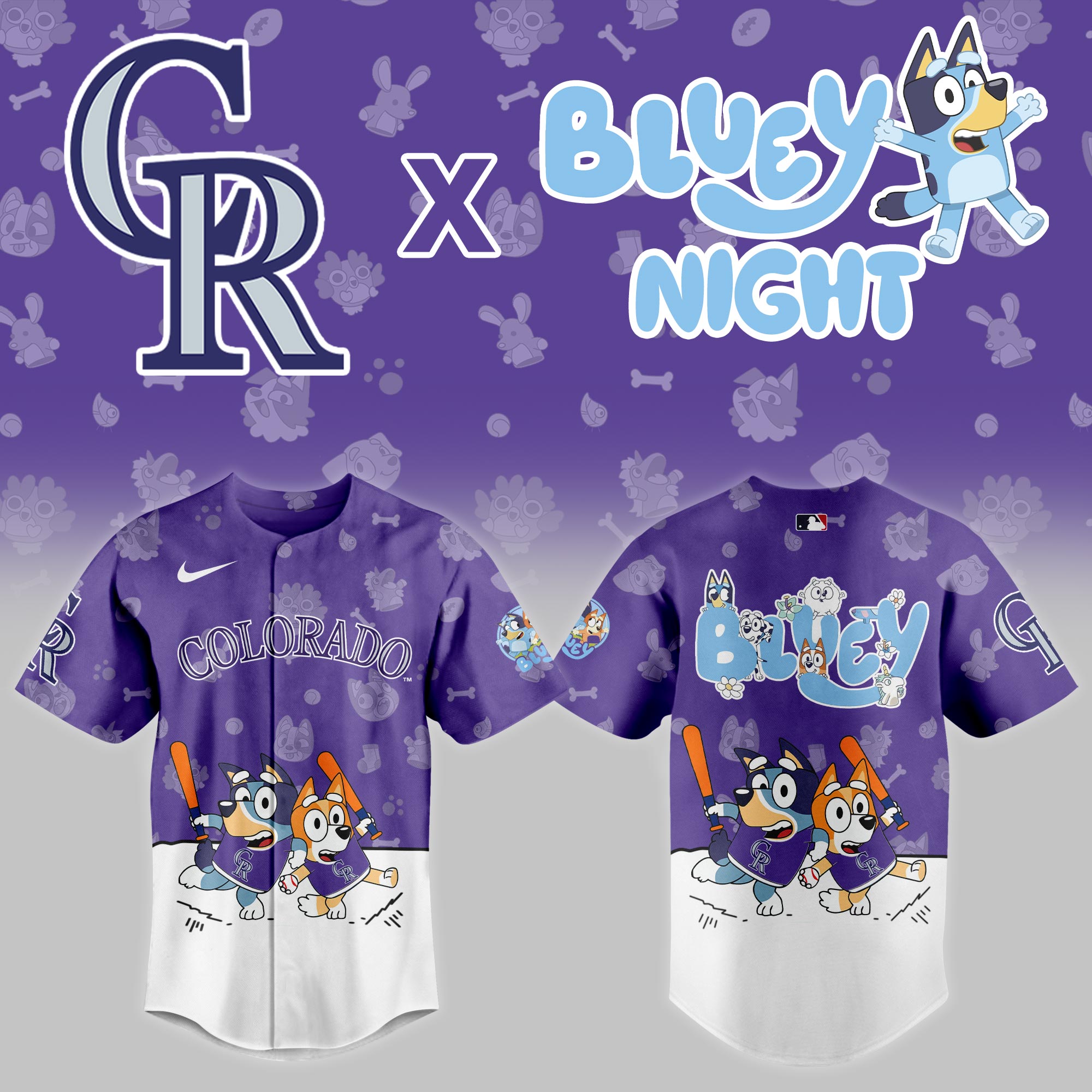Colorado Rockies MLB x Bluey Night Personalized Baseball Jersey For Fan