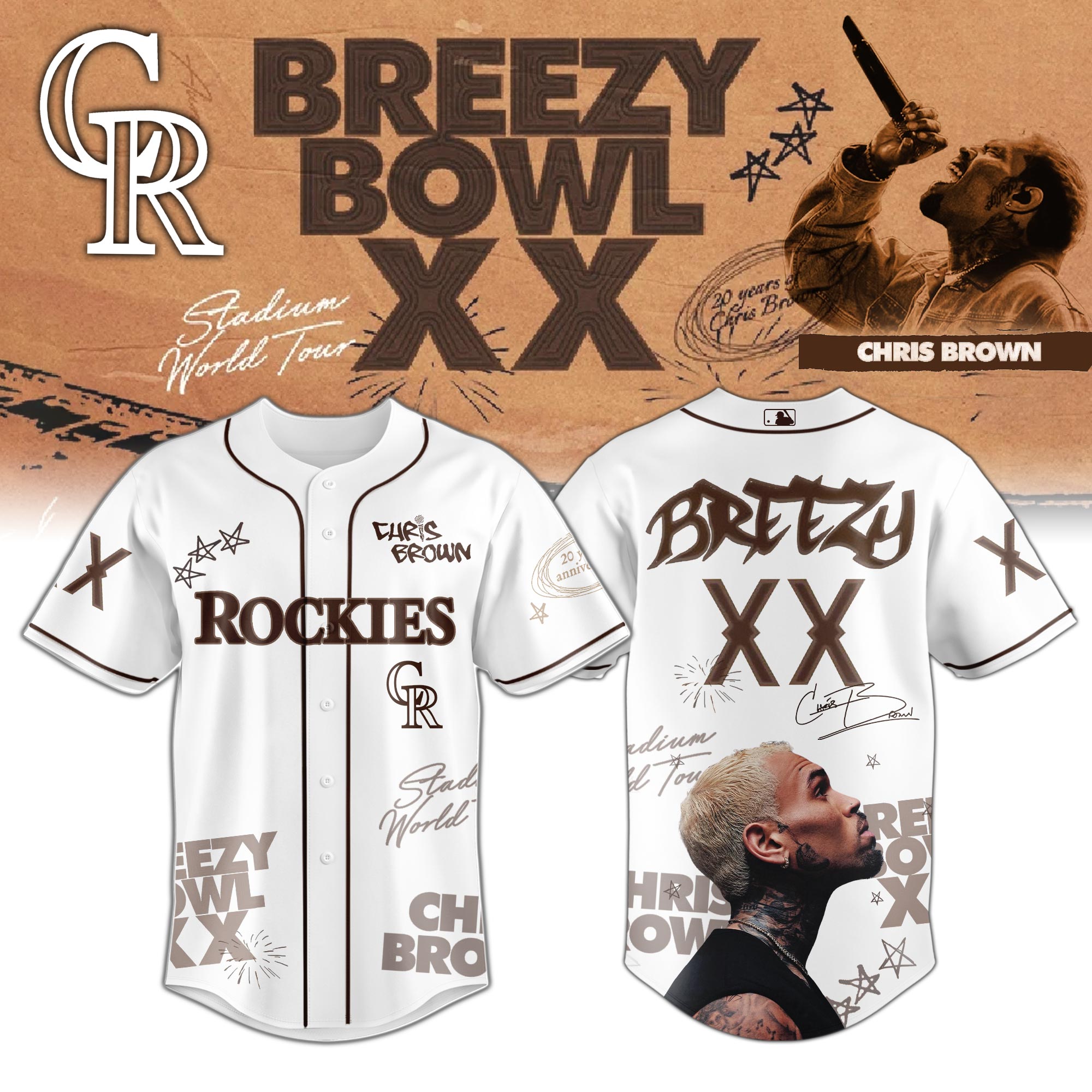 Colorado Rockies MLB x Chris Brown Breezy Bowl XX Stadium World Tour Personalized Baseball Jersey For Fans