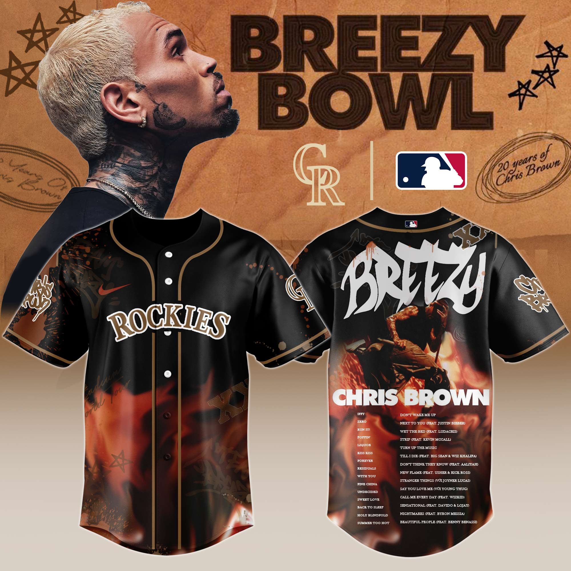 Colorado Rockies MLB x Chris Brown Breezy Bowl XX Stadium World Tour Personalized Baseball Jersey For Fans